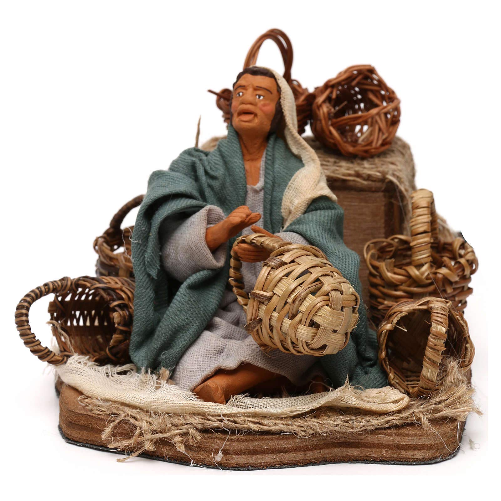 12cm Animated Arab Basket Seller Figurine for Neapolitan Nativity Scene - Perfect for Christmas Decorations, Holiday Displays & Collectibles