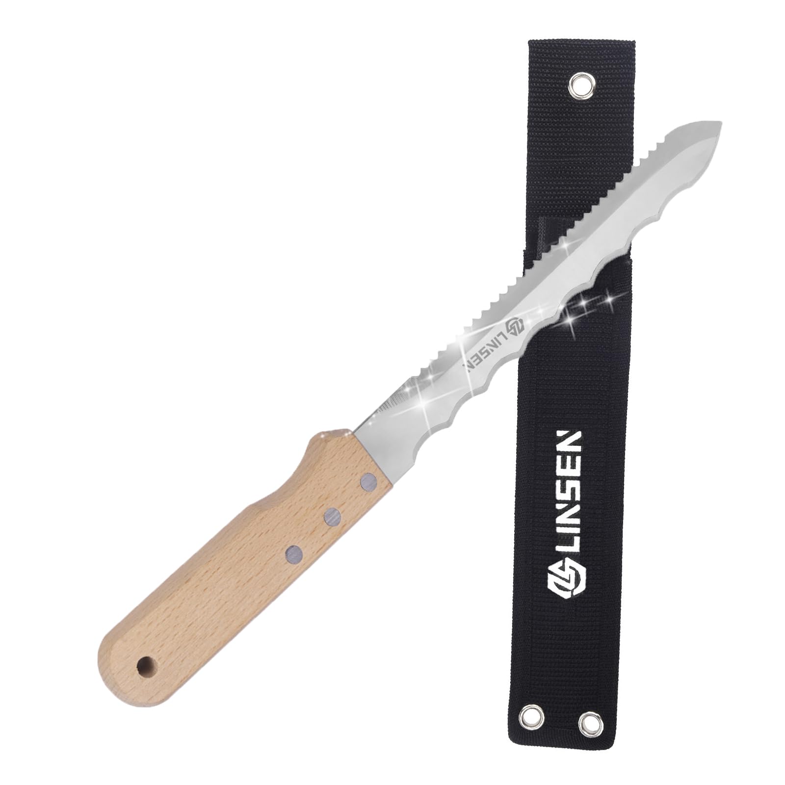 Premium Stainless Steel Garden Knife with Ergonomic Wooden Handle - Double-Sided Utility Tool for Lawn Repair, Sod Cutting & Gardening - Includes Durable Nylon Sheath - Perfect for Landscaping, Lawn Care & Outdoor Projects