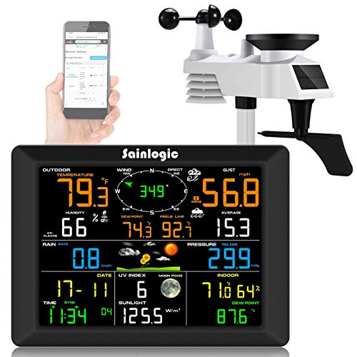 Sainlogic WiFi Weather Station - 10.2 Inch Large Display Wireless Indoor Outdoor Weather Monitor with Rain Gauge, Wind Speed Sensor & Weather Forecast | Perfect for Home, Garden, Farm & Weather Enthusiasts | Compatible with Wunderground