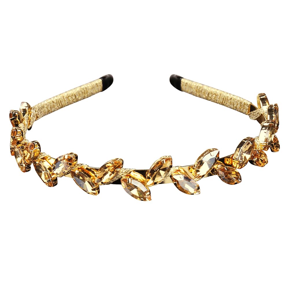 Greek Roman Goddess Gold Leaf Rhinestone Headband for Women - Vintage Crystal Hair Accessory with Bling Design - Perfect for Weddings, Parties, Cosplay and Christmas Gifts (Gold)