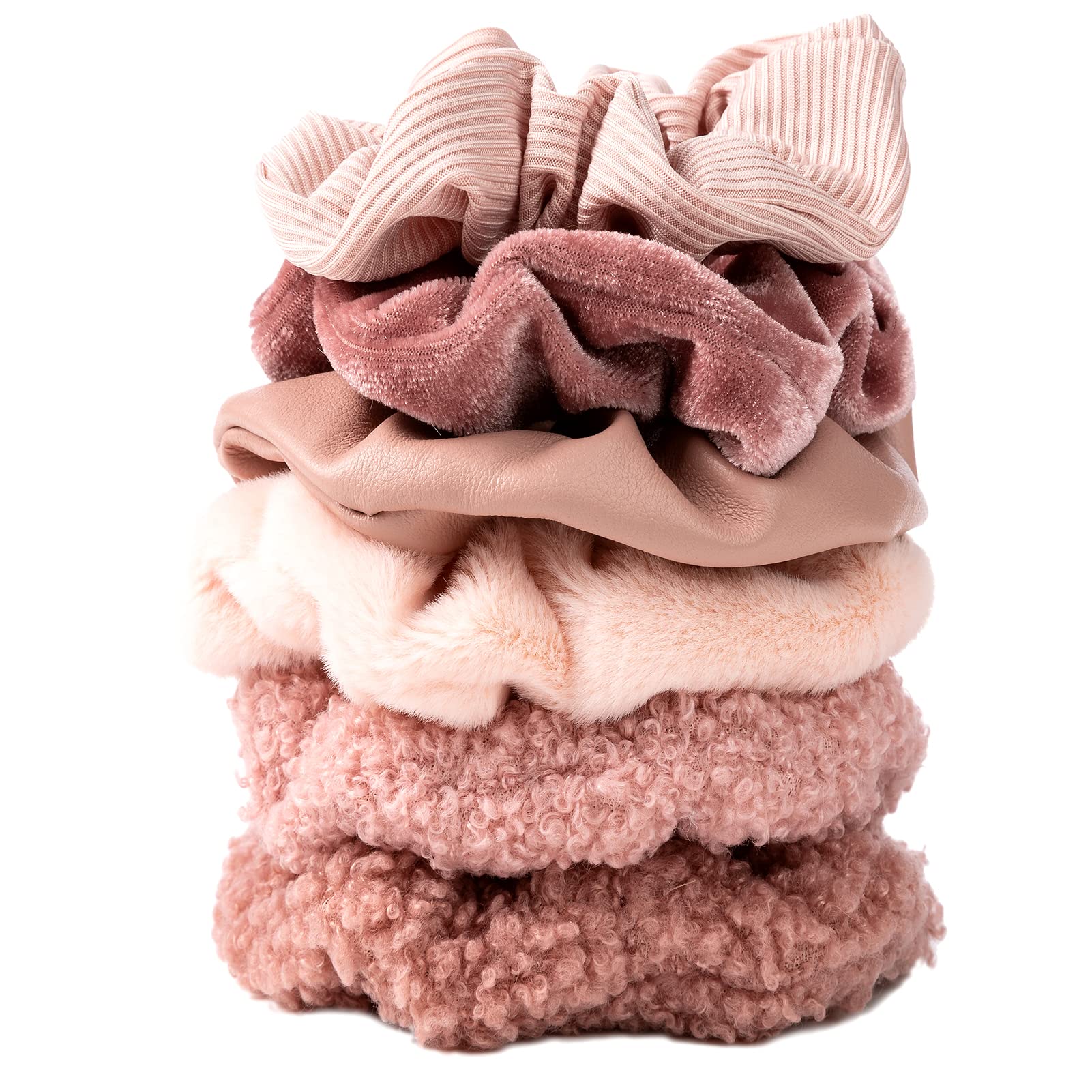 6Pcs Velvet Scrunchies for Women & Girls - Soft Cotton Hair Ties for Long Thick Hair, No Damage Ponytail Holders (Pink) - Perfect for School, Workout, Party & Everyday Hair Accessories