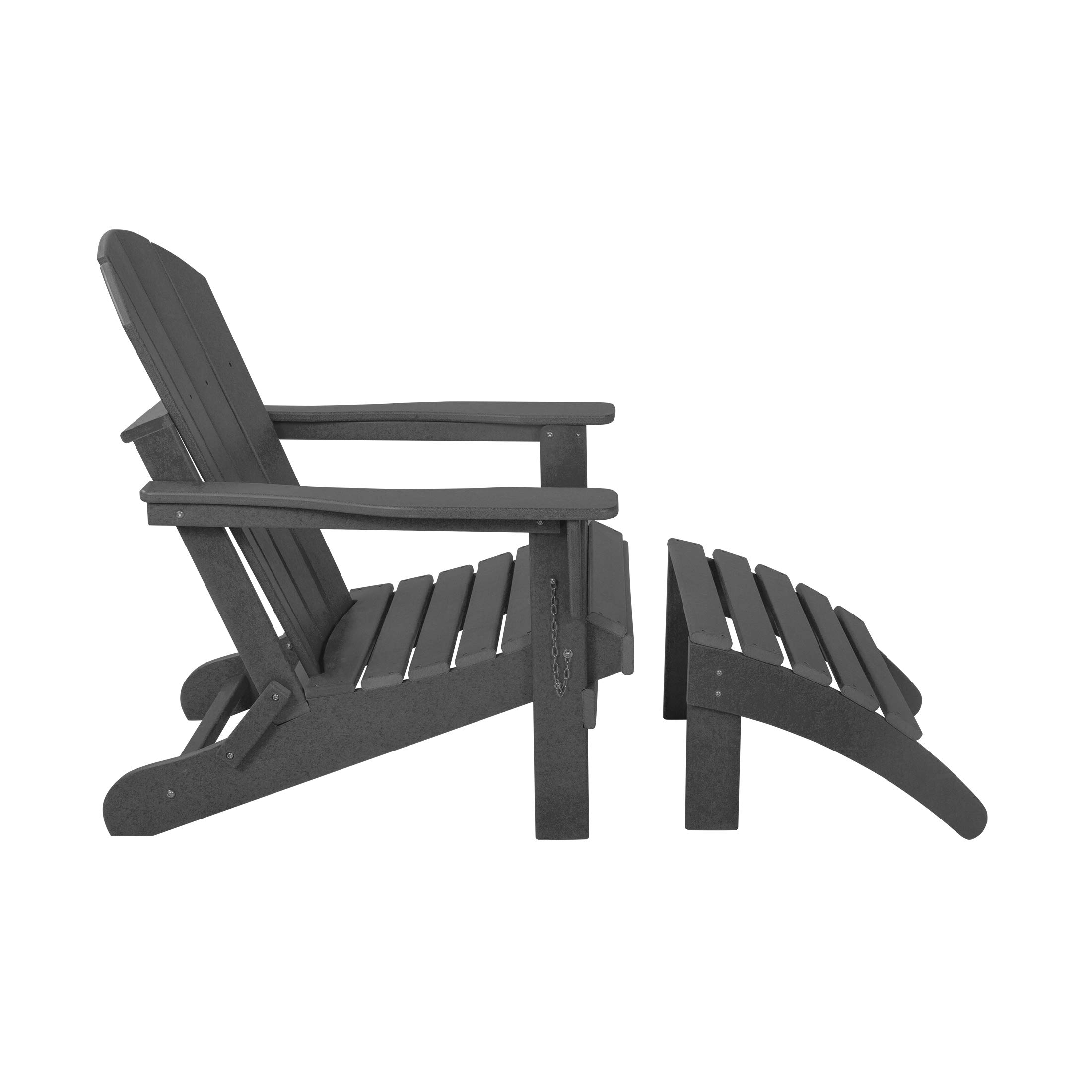 WestinTrends Malibu 2-Piece Outdoor Lounge Chair Set with Ottoman - All-Weather Poly Lumber Adirondack Patio Chairs for Pool, Garden, Backyard & Beach (Gray) - Perfect for Relaxing, Sunbathing and Outdoor Entertaining