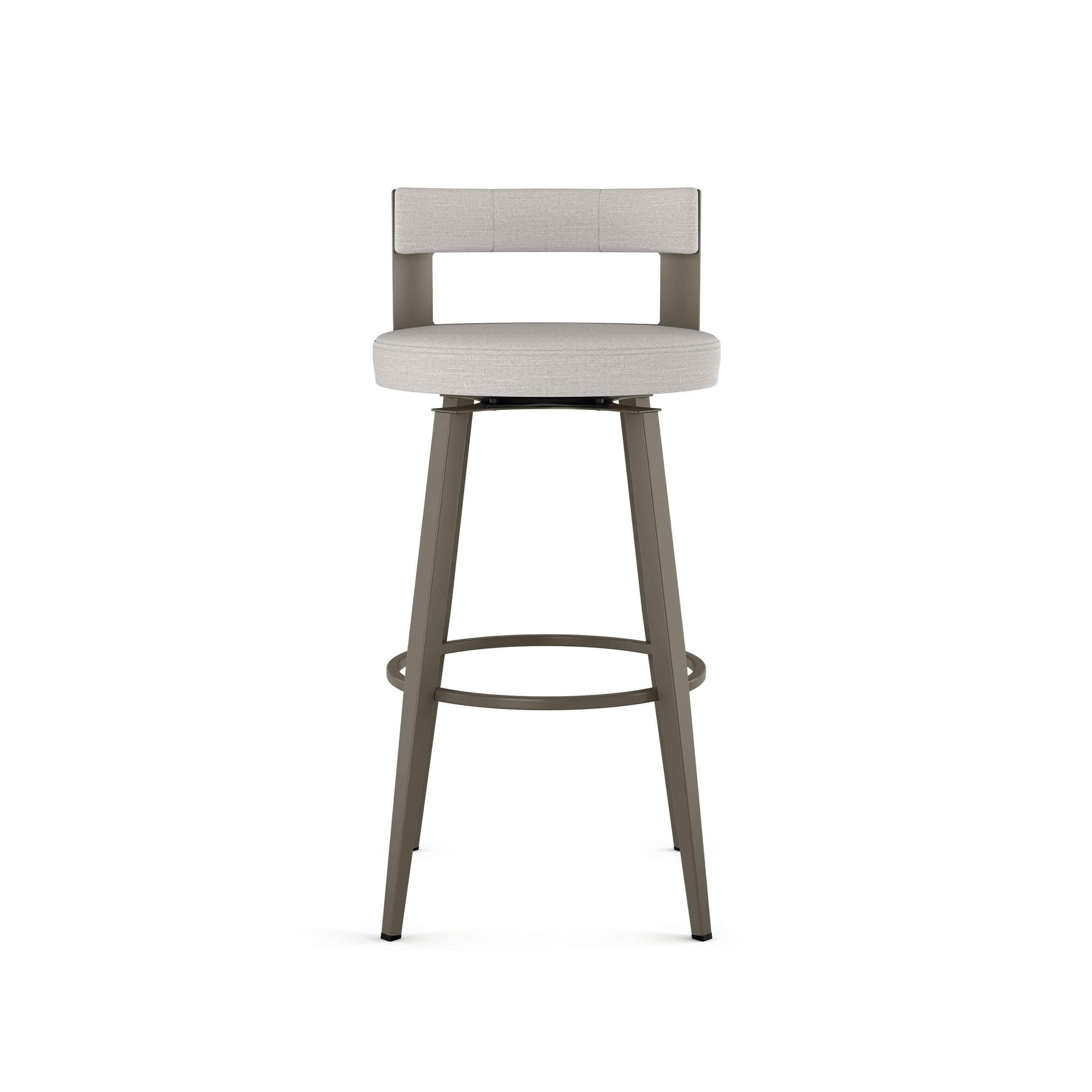 Amisco Paramont 30 Inch Swivel Bar Stool - Light Grey Polyester Fabric with Grey Metal Frame - Perfect for Kitchen Islands, Home Bars, and Breakfast Nooks