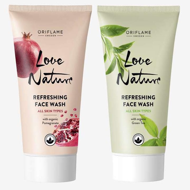 Organic Green Tea & Pomegranate Refreshing Face Wash 50ml - Natural Cleanser for Oily, Acne-Prone Skin - Gentle Daily Facial Cleansing for Men & Women - Perfect for Morning & Night Skincare Routine