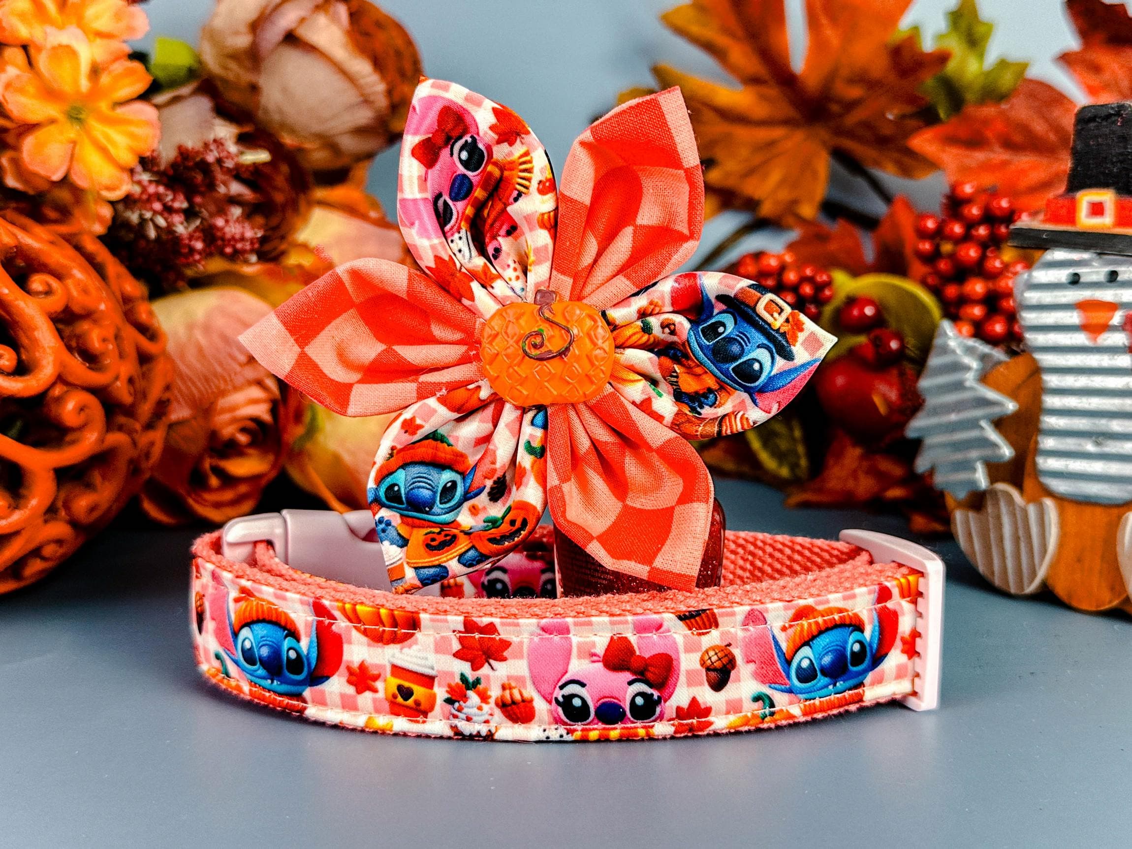 Floral Dog Collar for Small & Medium Dogs - Adjustable Thanksgiving Stitch Design - Perfect for Holidays, Parties & Daily Walks