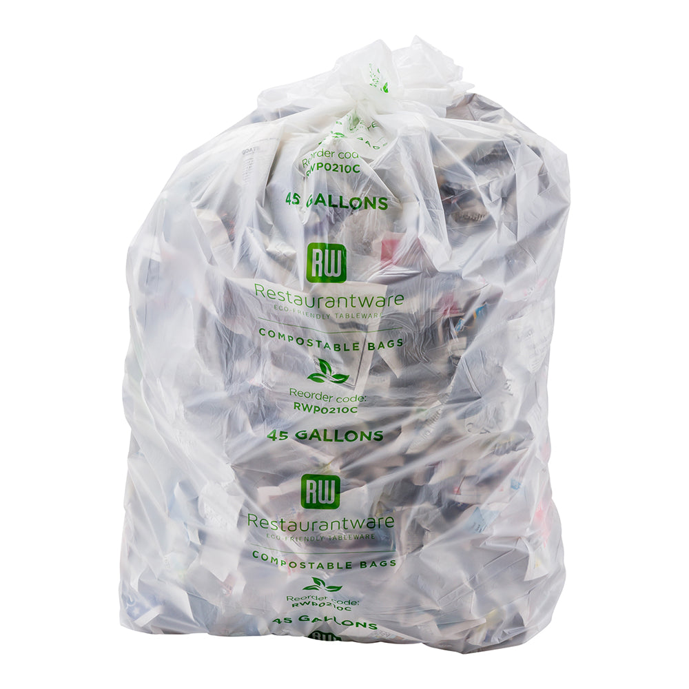 Eco-Friendly 45 Gallon Clear Compostable Trash Bags - 100 Count Biodegradable Plastic Can Liners for Kitchen, Yard Waste & Recycling Bins