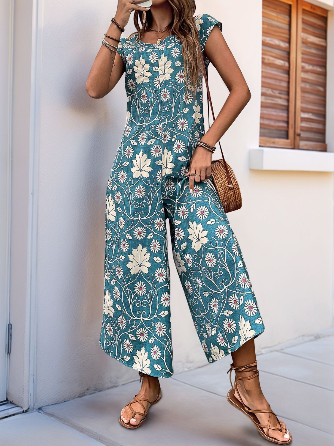 Stylish Cap Sleeve Wide Leg Jumpsuit for Women - Summer Vacation Outfit, Beach Cover Up & Casual Wear