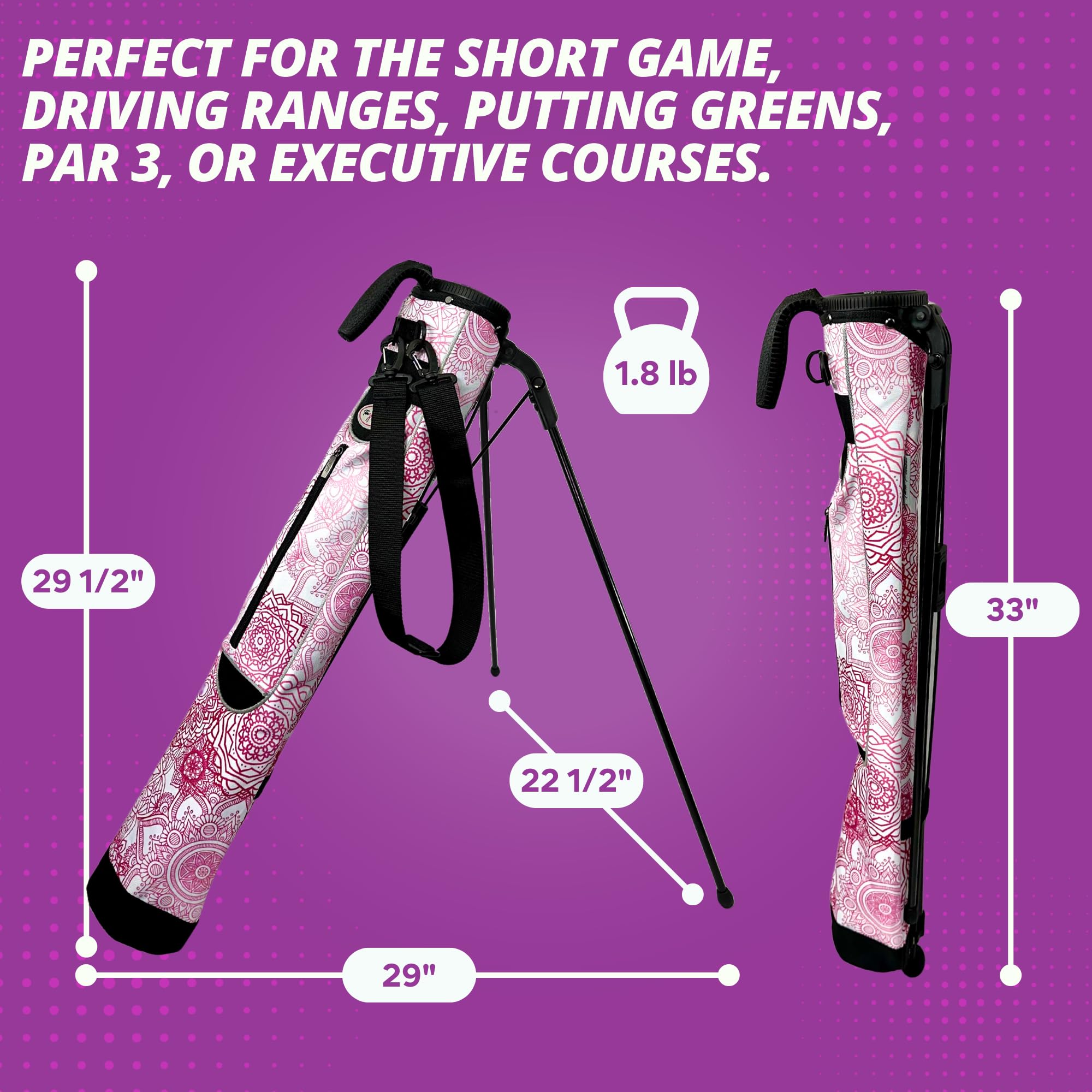 Women's Ultralight Sunday Golf Bag with Self-Flexing Stand & Adjustable Strap - Perfect for Par 3 & Executive Courses | Stylish Mandala Design | Ideal for Driving Range, Practice Sessions & Casual Golf Outings
