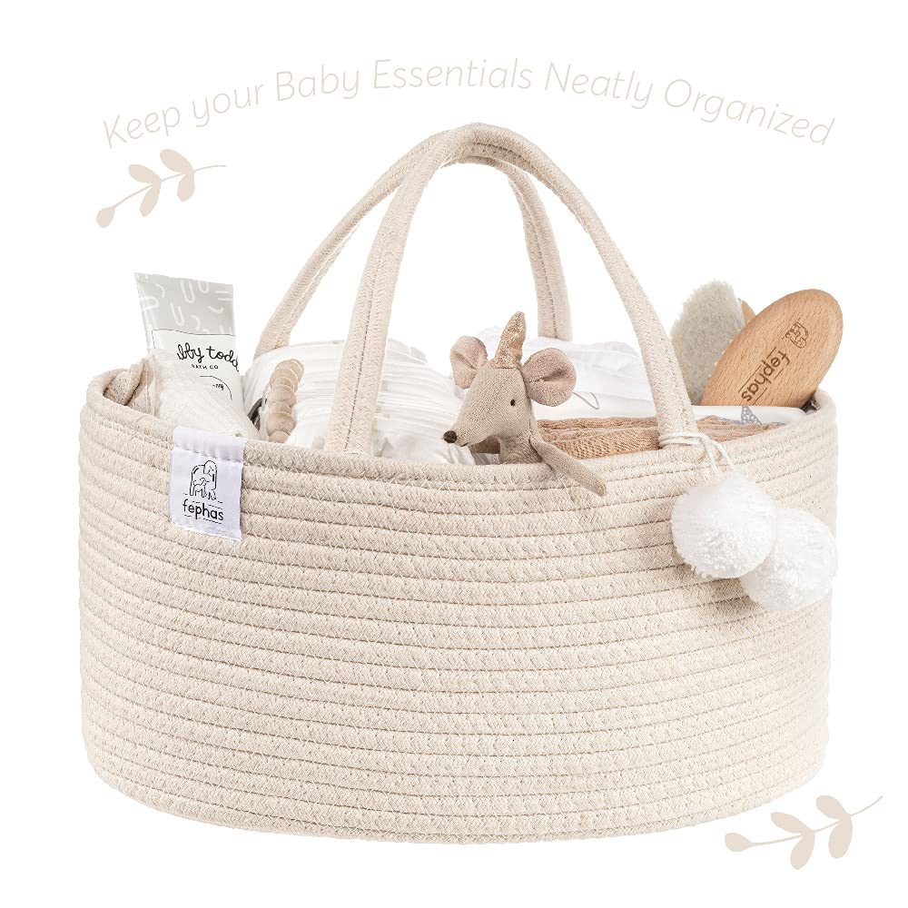 Portable Baby Diaper Caddy Organizer - Rope Nursery Storage Bin for Diapers & Essentials - Perfect for Changing Table, Nursery & Car Travel - Ideal Baby Shower Gift & Registry Present (Beige) - Keep Baby Essentials Organized at Home or On-the-Go