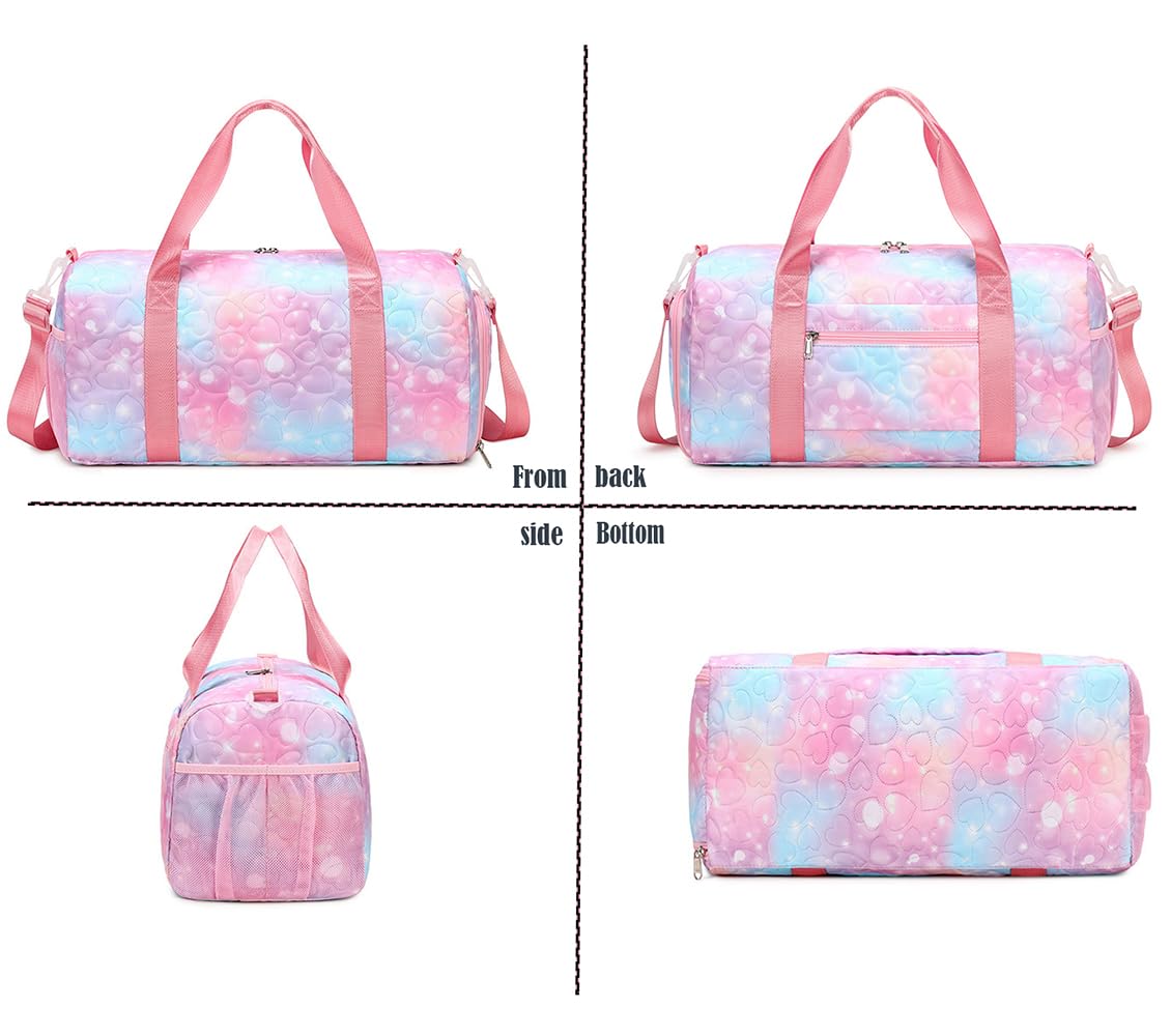 Girls Dance Gym Bag with Shoe Compartment - Pink Weekender for Travel & Sleepovers