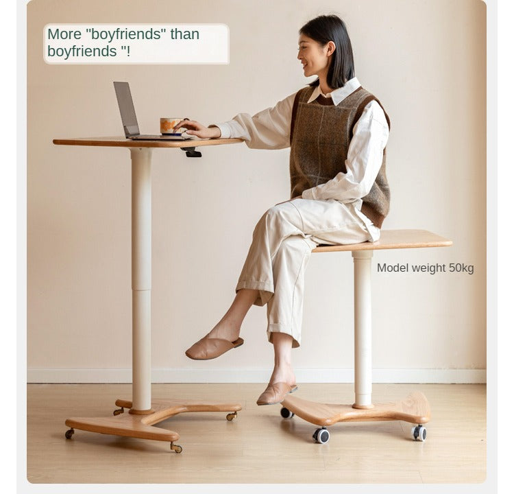 Solid Oak & Ash Wood Adjustable Height Standing Desk - Ergonomic Mobile Workstation for Home Office, Study & Workspace