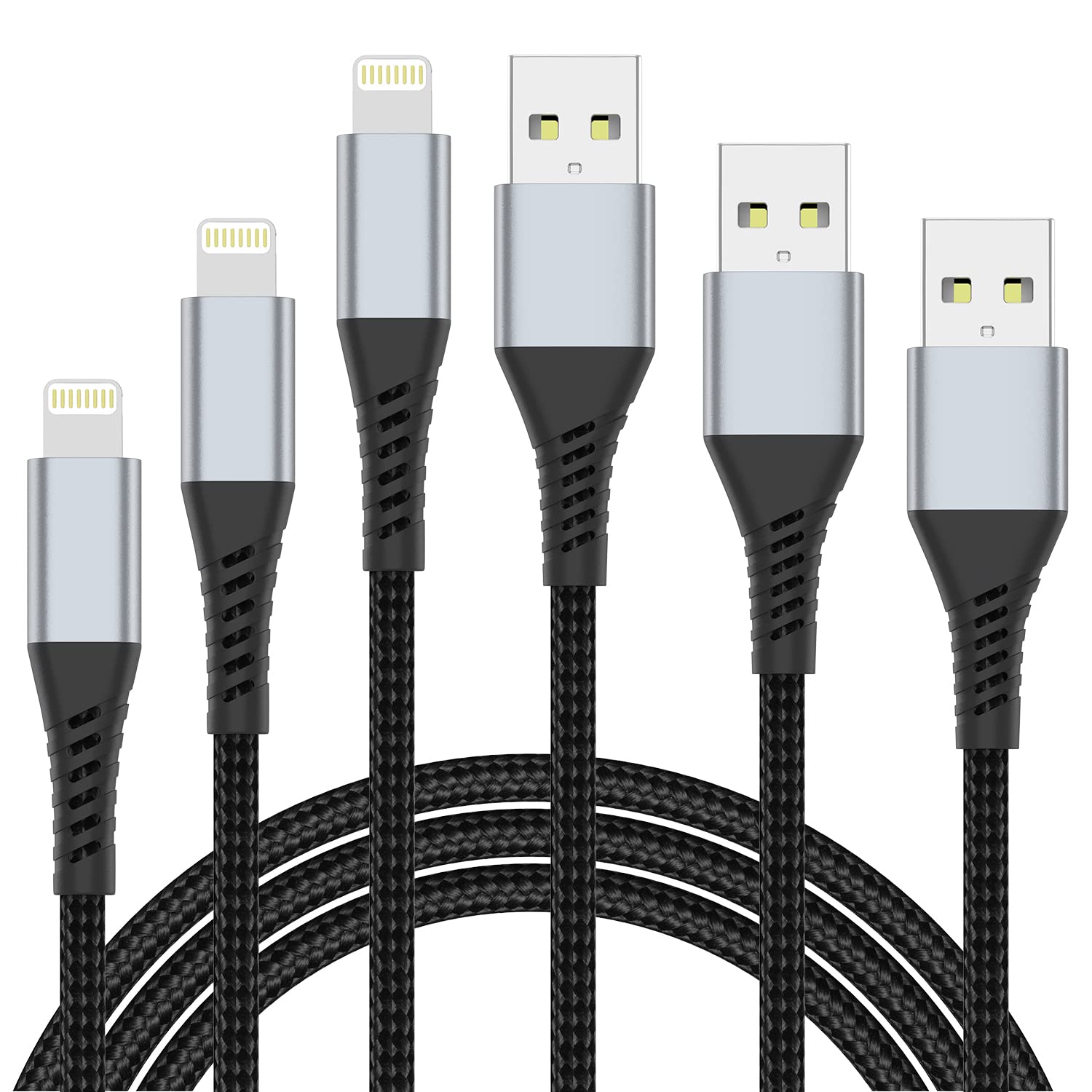 3-Pack 2FT Braided Lightning Cable - Fast Charging USB to Lightning Cable for iPhone 14/13/12/11/Pro Max/Mini/X/8/7/SE, iPad Air/Mini - Durable & Tangle-Free (Perfect for Home, Office, Travel & Car Charging)