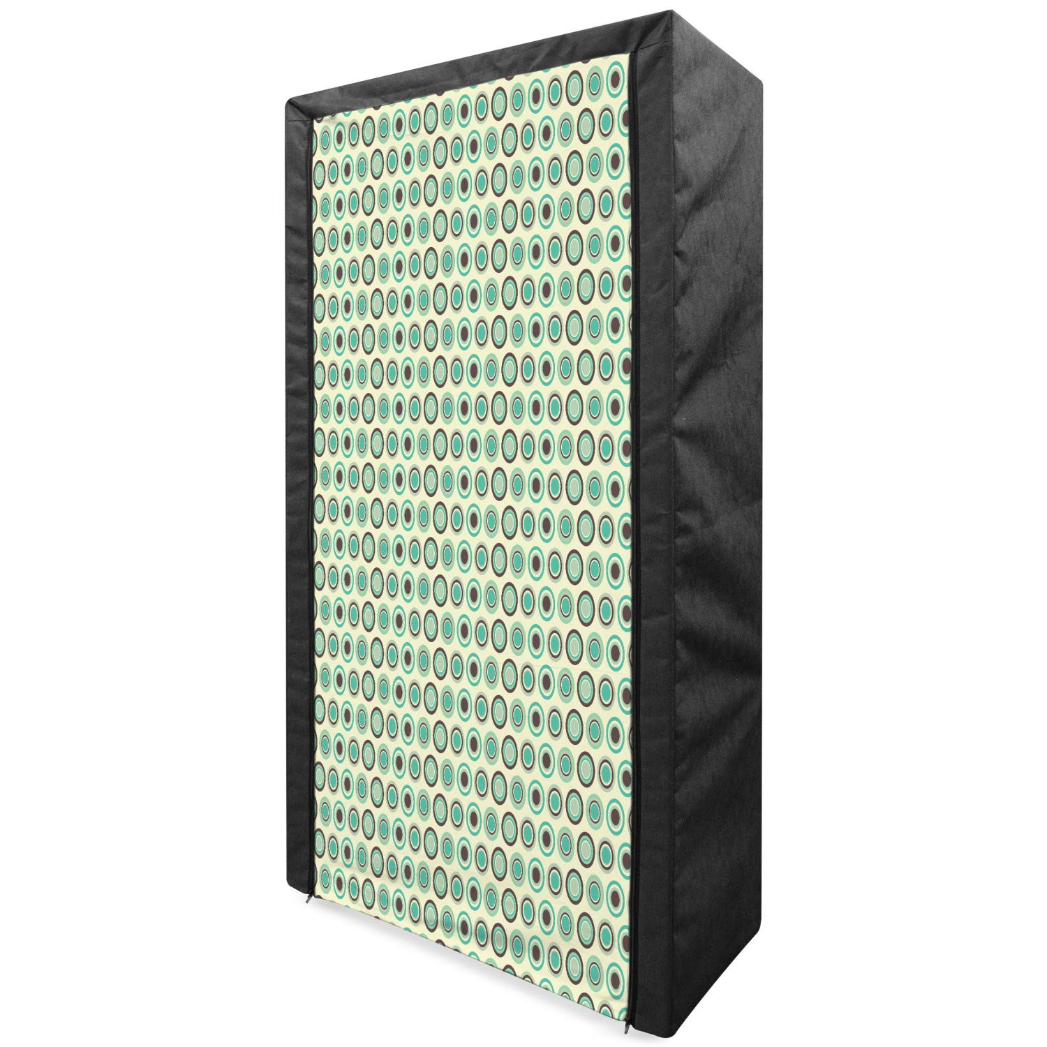 Ambesonne Vintage Fabric Wardrobe Closet with Shelves - Portable Clothing Organizer, Polka Dot Pattern in Pastel Colors, 33.5 Inch Storage Solution for Bedroom, Nursery or Dorm Room - Dark Taupe & Mint Green