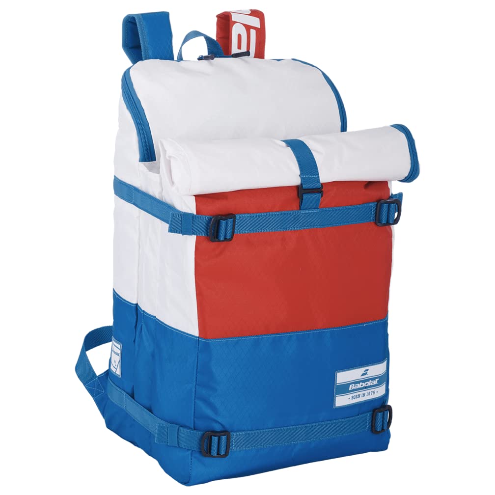 Babolat EVO 3+3 Tennis Backpack - White/Blue/Red | Durable Tennis Bag for Rackets & Gear | Perfect for Tennis Matches, Training & Travel