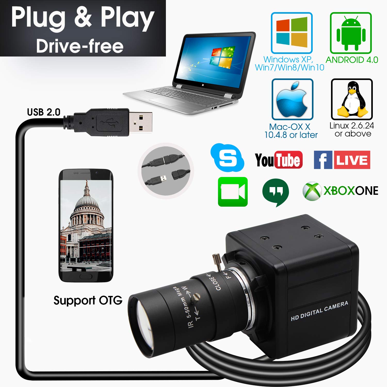 SVPRO 4K USB Webcam with 5-50mm Zoom Lens | 10X Optical Zoom & Manual Focus | Sony IMX317 Sensor | 3840x2160@30fps HD Web Camera for PC, Laptop, Raspberry Pi | Perfect for Video Conferencing, Live Streaming & Online Classes
