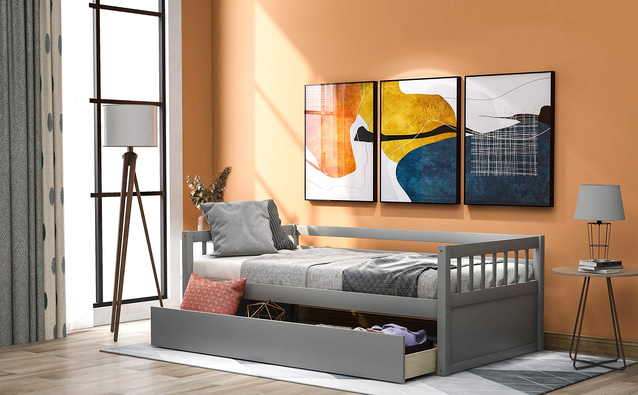Twin Daybed Sofa Bed with Storage Drawers - Gray for Small Spaces