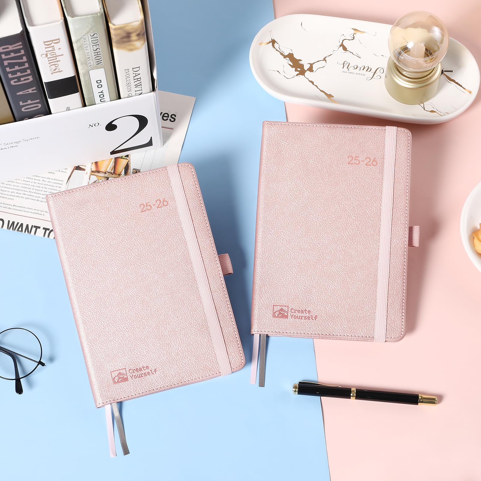 2025-2026 Academic Planner - Weekly & Monthly Planner from July 2025 to June 2026, 5.7'' x 8.4'' Compact Size with Thick Paper, Leather Cover, Pen Holder & Back Pocket - Rose Gold - Perfect for Students, Professionals & Daily Organization