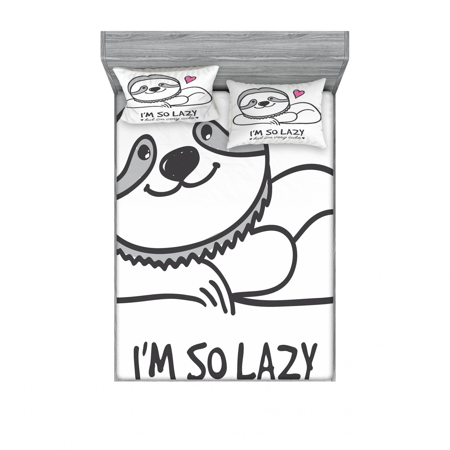 Ambesonne Sloth 2-Pack Fitted Sheet & Pillow Sham Set - Cartoon Funny Sloth Print Bedding Decor (4-Piece Set Includes 2 Twin XL Fitted Sheets & 4 Pillow Covers) - Grey & Pink - Perfect for Kids' Rooms, Dorm Decor, and Sloth Lovers