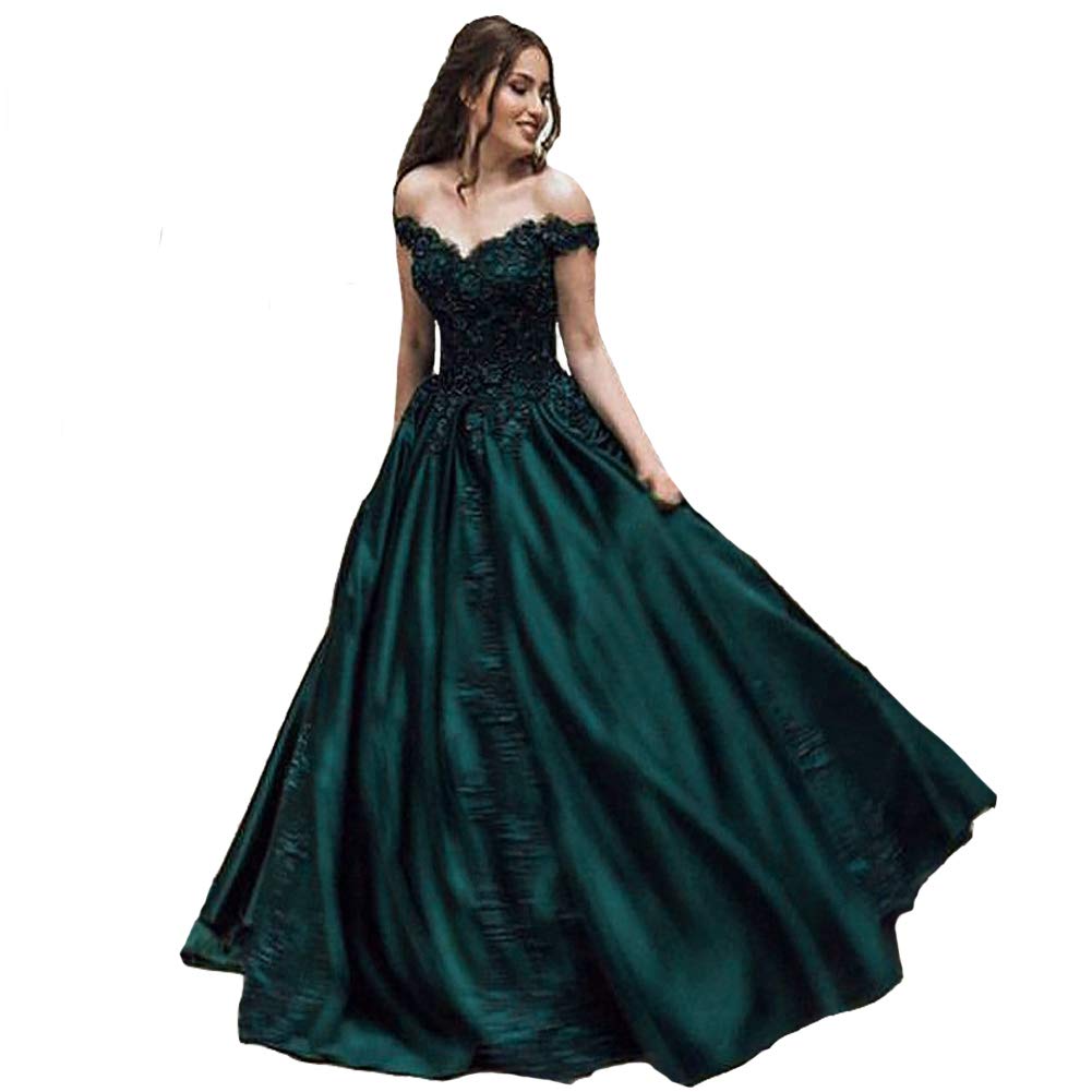 Kivary Off The Shoulder V Neck Beaded Lace Long Ball Gown Prom Evening Dresses for Women - Elegant Formal Gown for Homecoming, Wedding Guest, Red Carpet & Special Occasions
