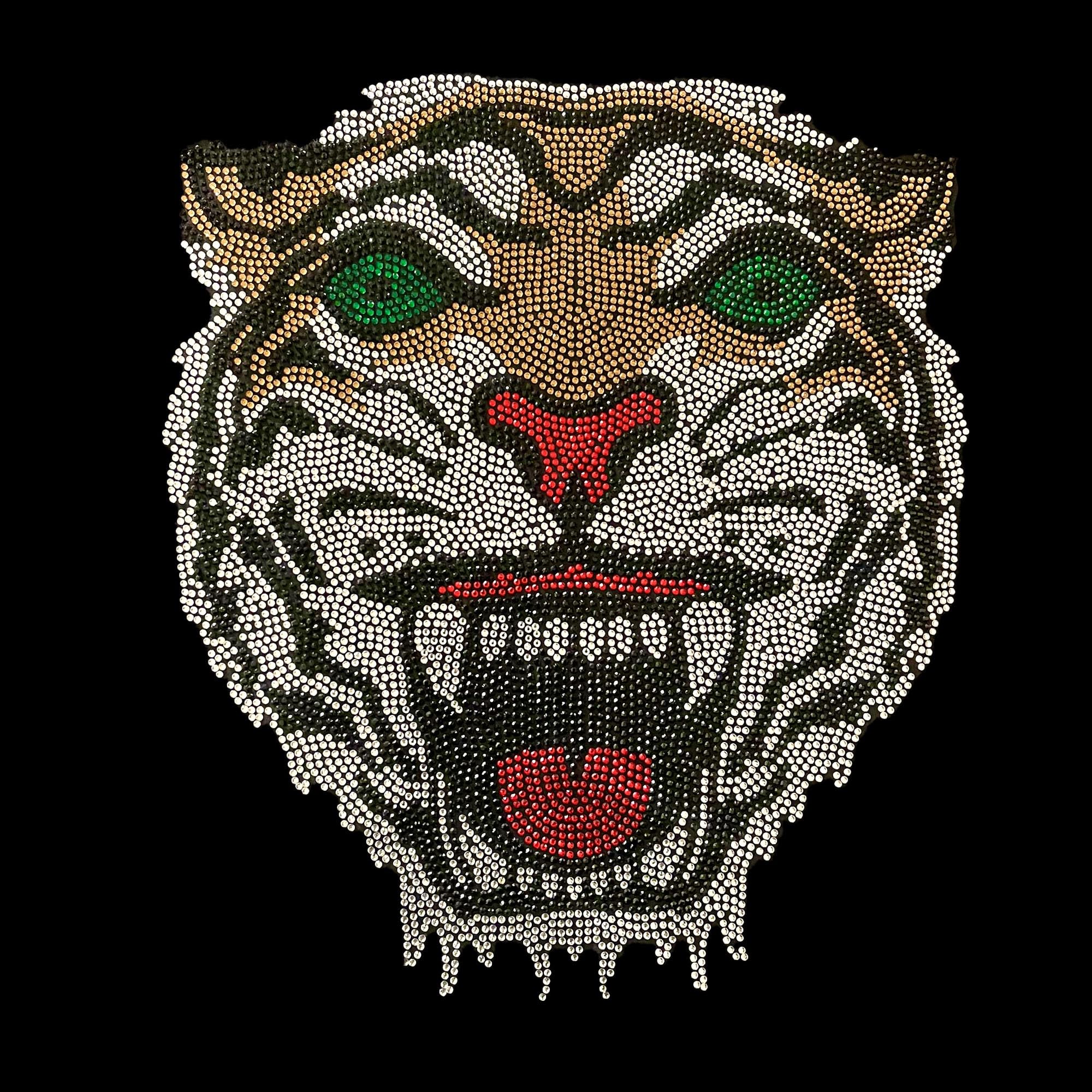 Rhinestop Wild Tiger Iron-on Rhinestone Design for DIY Clothing & Costume Embellishment | Sparkling Rhinestone Patch for Jackets, Jeans, Bags & Dancewear