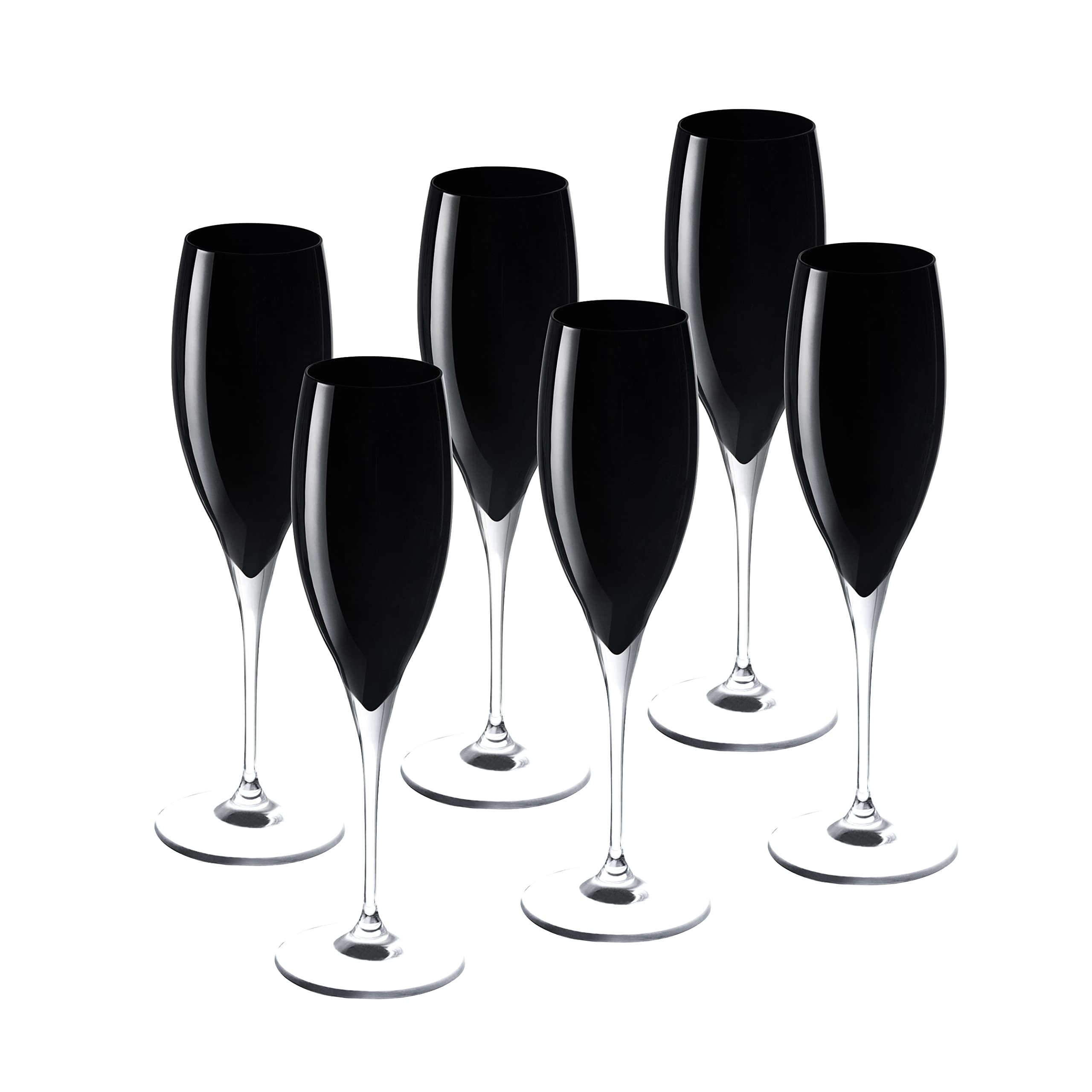 Barski 11 oz Black Crystal Champagne Flute Glasses - Set of 6 Elegant Wedding Toasting Flutes - Made in Europe - Perfect for Weddings, Anniversaries & Celebrations
