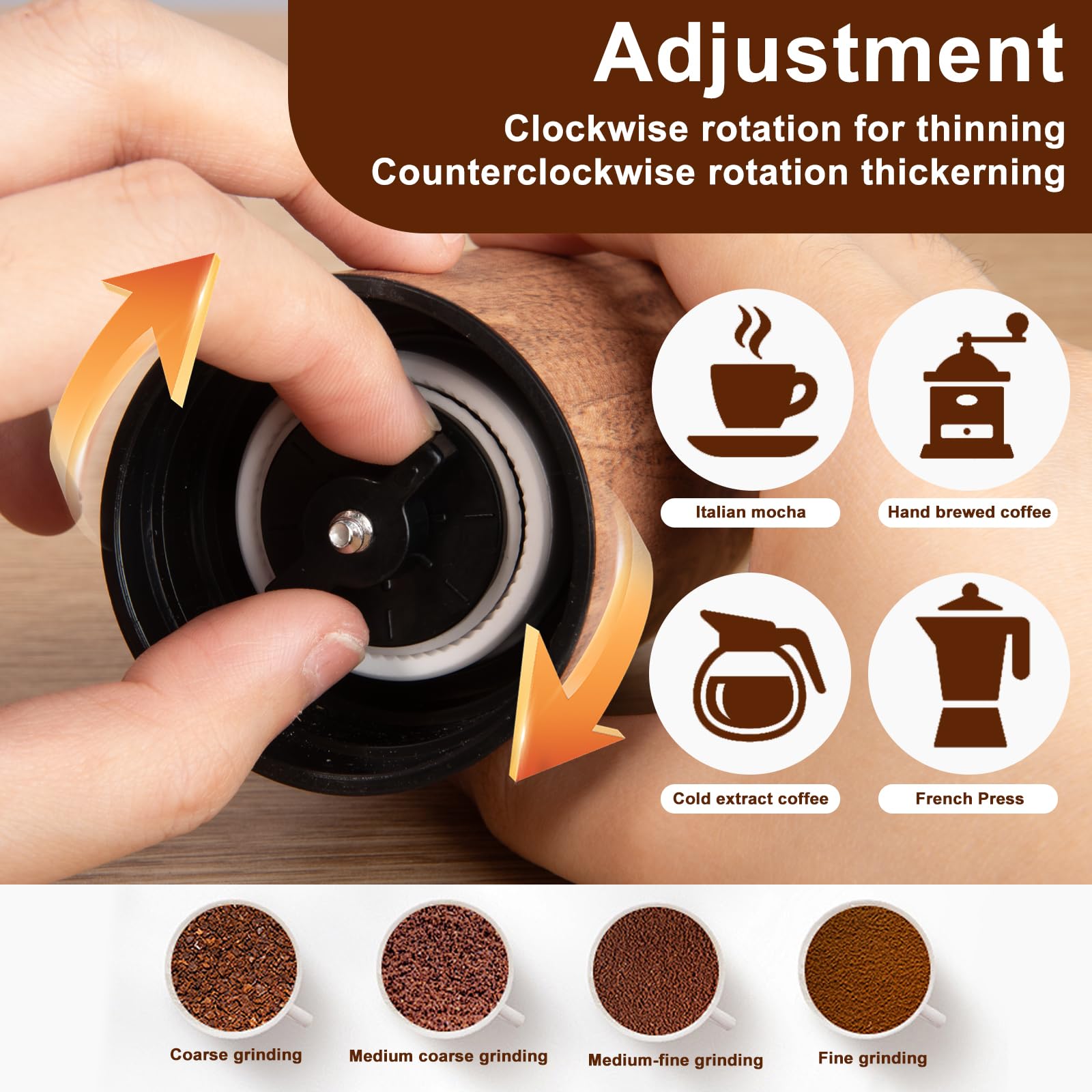 Premium Stainless Steel Manual Coffee Grinder - Adjustable Burr Mill for Espresso, French Press, Pour Over & Cold Brew - Portable Hand Crank Coffee Bean Grinder for Home, Camping, Travel & Office Use