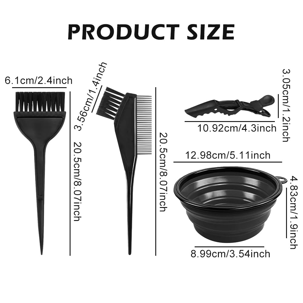 EMVANV 5-Piece Professional Hair Dyeing Kit - Hair Coloring & Bleaching Set with Folding Bowl, Dye Brush, Comb & Hair Clips (Black) | Perfect for Salon, Home Hair Coloring & DIY Hair Treatments