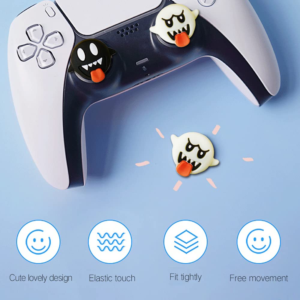 PERFECTSIGHT Halloween Skull Thumb Grip Caps for PS5, PS4, Xbox Series X/S, Xbox One, Switch PRO Controller - 4PCS Soft Rubber 3D Analog Joystick Covers - Kawaii Design for Enhanced Gaming Comfort (Perfect for Horror Games & Halloween Gaming Sessions)