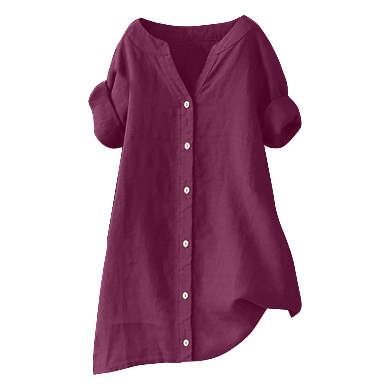 2024 Women's Linen Shirt - Breathable Solid Color Medium Sleeve Collar Casual Top | Perfect for Summer Outfits, Office Wear & Beach Vacations