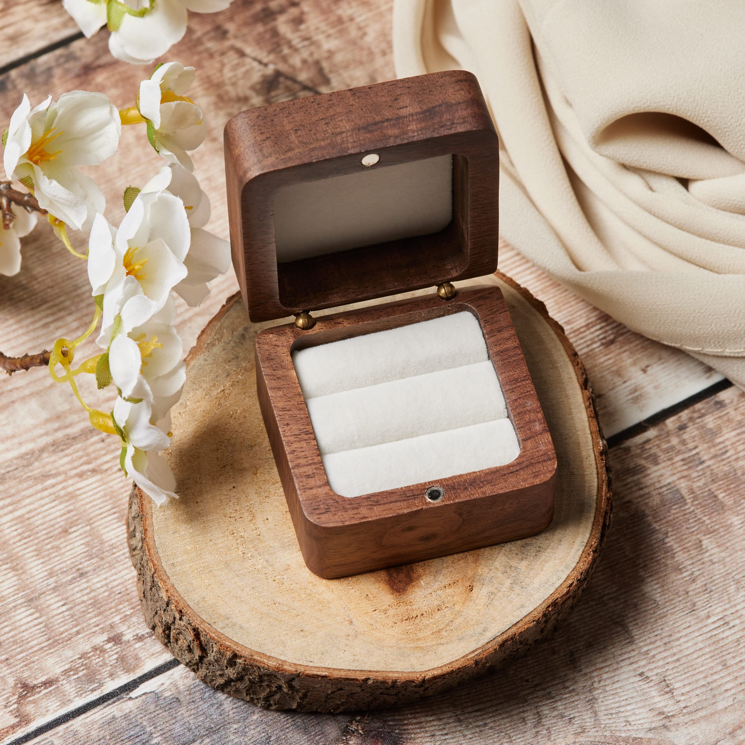 Square Double Ring Box - Engraved Wooden Ring Bearer Box for Wedding, Proposal & Engagement | Holds 2 Rings | Perfect for Ceremonies, Vow Renewals & Romantic Gift Giving