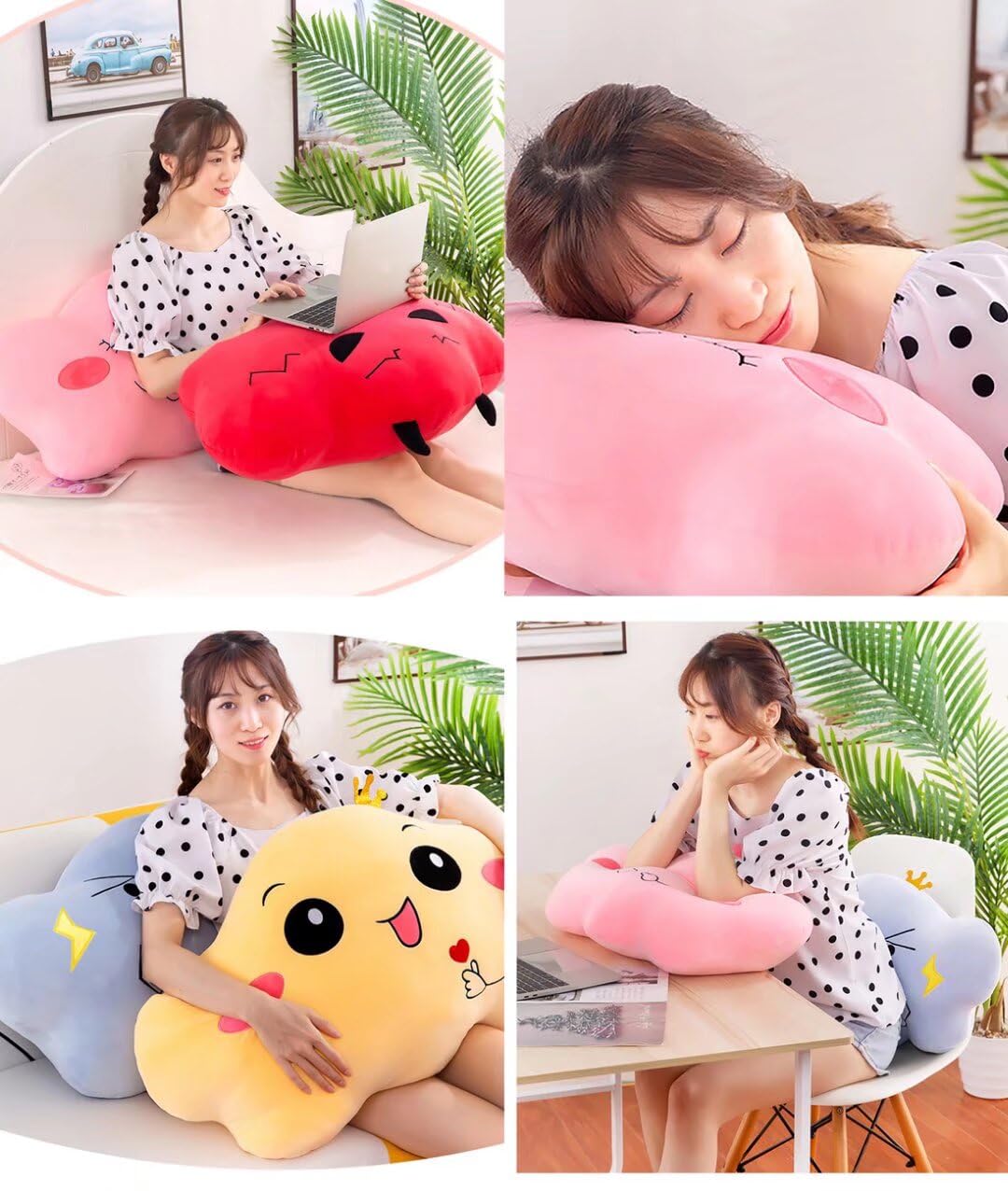 Cloud Shaped Throw Pillow - Angry Emoticon Plush Cushion for Sofa, Bed & Reading (17.7 Inches) - Soft Decorative Pillow for Living Room, Bedroom & Home Decor