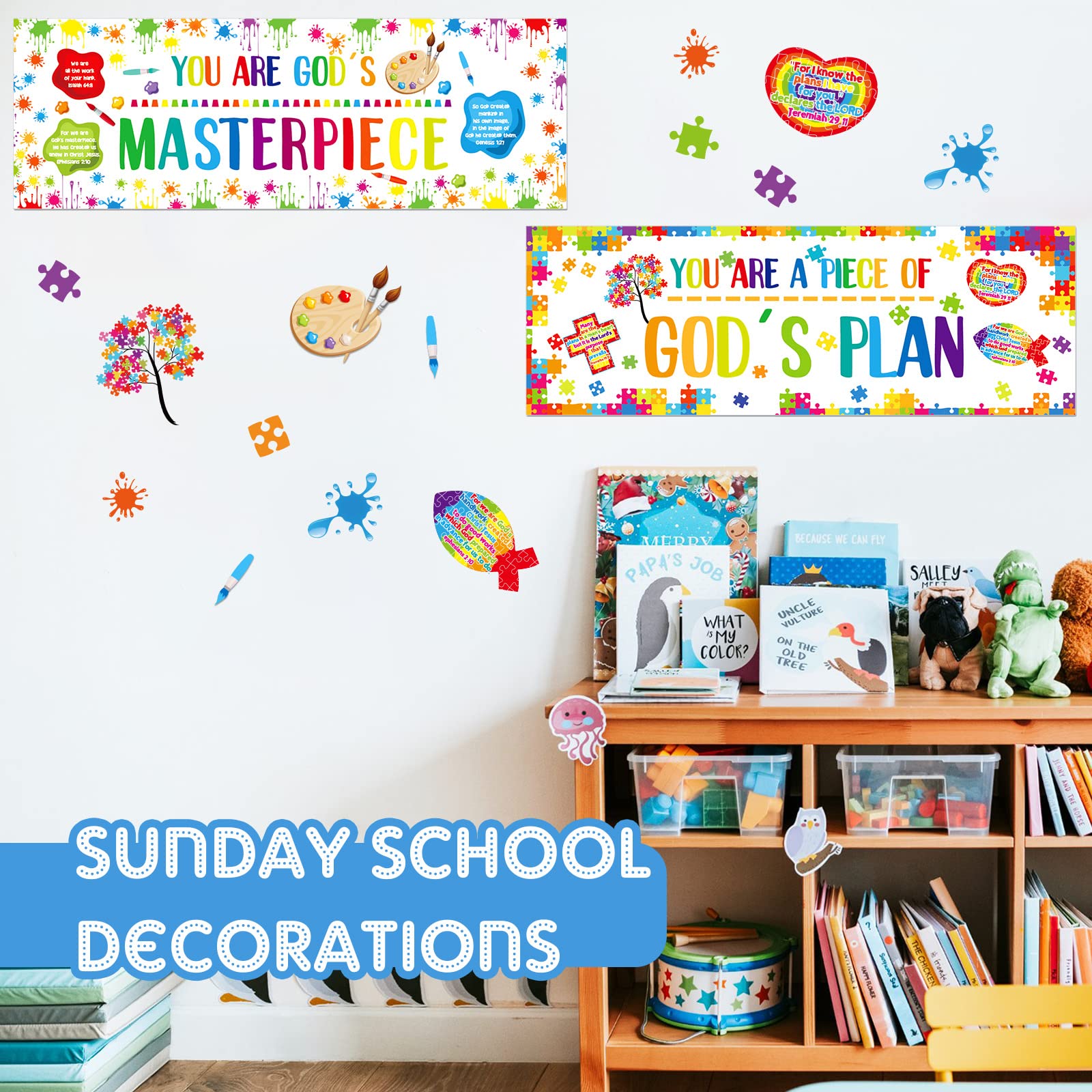 2pcs Christian Bulletin Borders - God's Plan Decor for Sunday School & Classroom