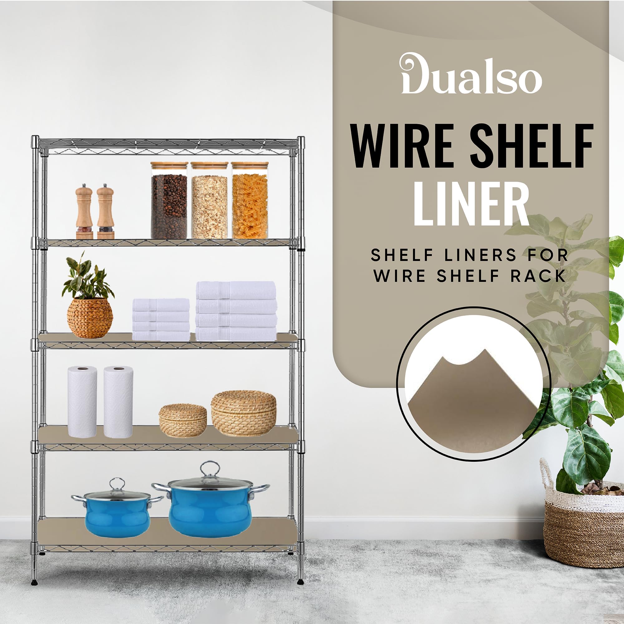 Premium Wire Shelf Liner Set of 4 - Heavy Duty Waterproof Plastic & Metal Rack Shelf Mat - Non-Slip Wire Shelving Cover for Closet, Pantry, Kitchen & Garage Storage (Beige, 14