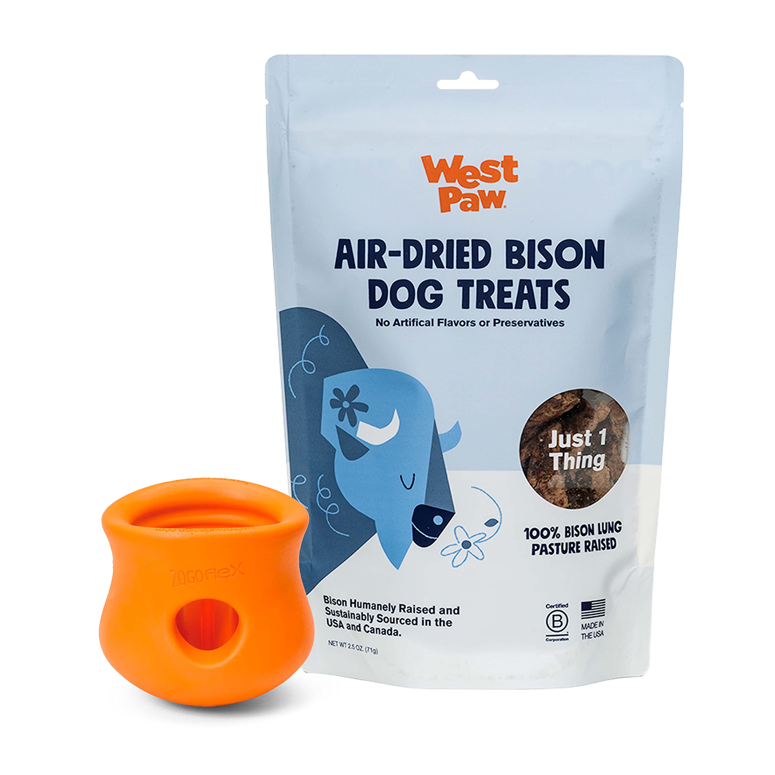 Premium Air Dried Bison Lung Dog Treats & Zogoflex Toppl Interactive Treat Dispenser Toy Bundle – All Natural Grain-Free Dog Chews with Puzzle Feeder for Mental Stimulation – Perfect for Training, Boredom Relief and Slow Feeding