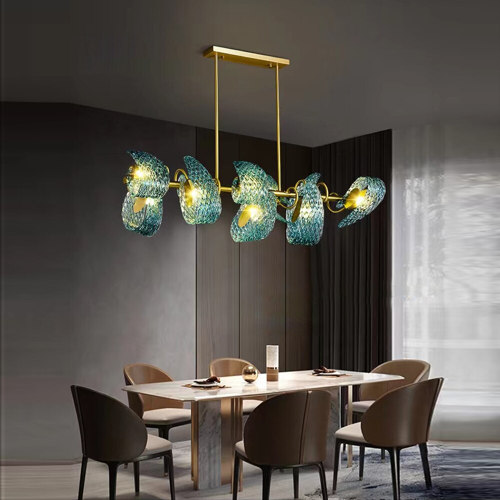 Peacock Blue Glass Chandelier - Elegant Crystal Ceiling Light Fixture for Dining Room, Living Room & Bedroom Decor