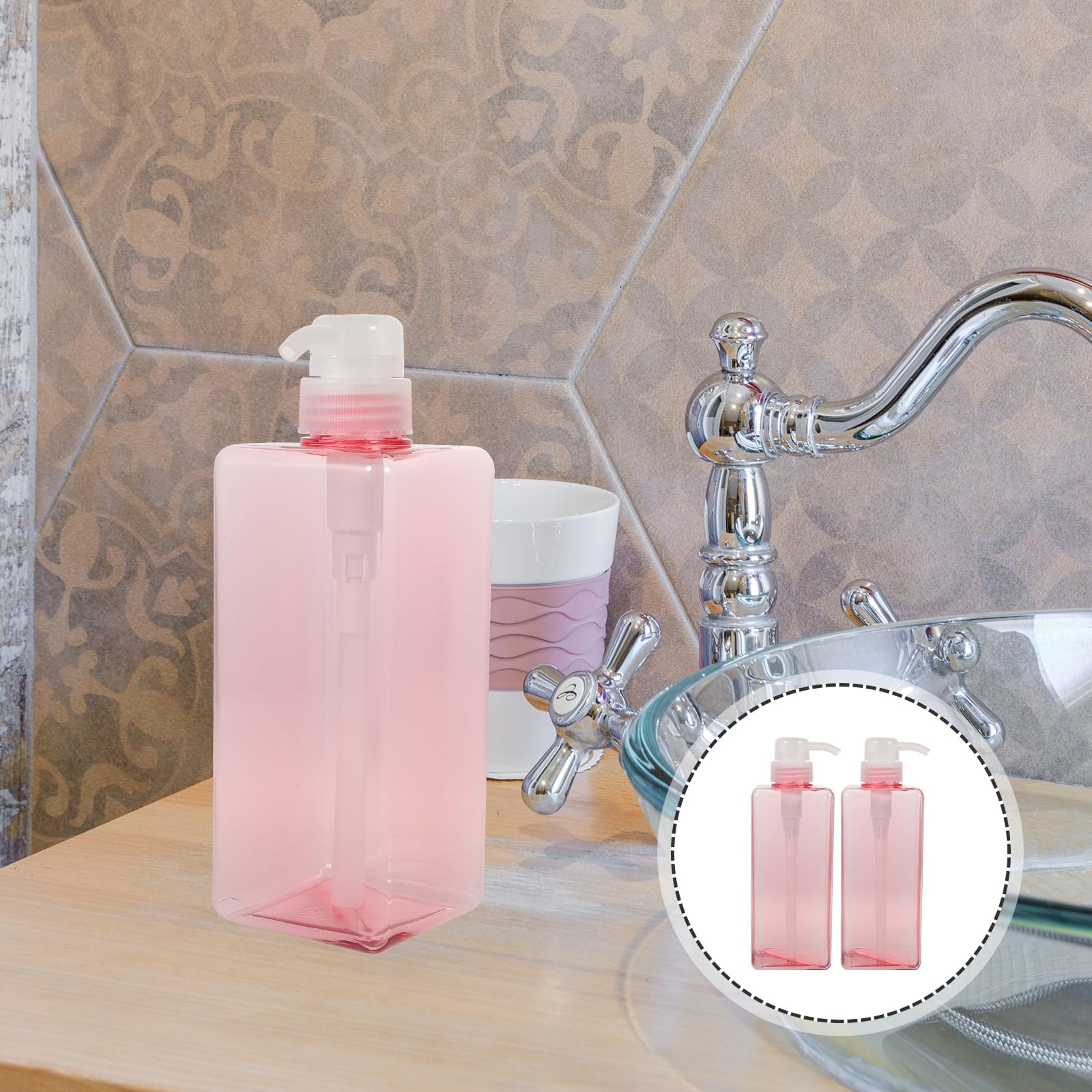 DOITOOL 2PCS 650ML Refillable Pump Dispenser Bottles - Square Lotion Bottle for Shampoo, Body Wash & Hand Soap - Large Capacity Portable Dispenser for Home, Hotel & Travel (Pink) - Perfect for Bathroom, Kitchen & Guest Essentials