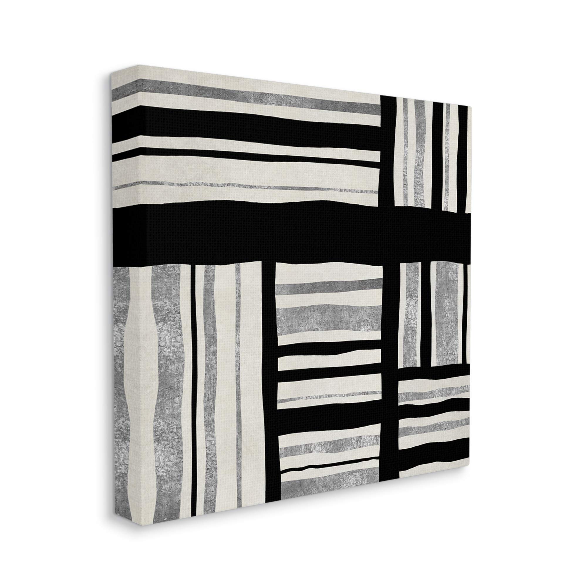 Abstract Perpendicular Lines Black Grey Beige Canvas Wall Art - 17