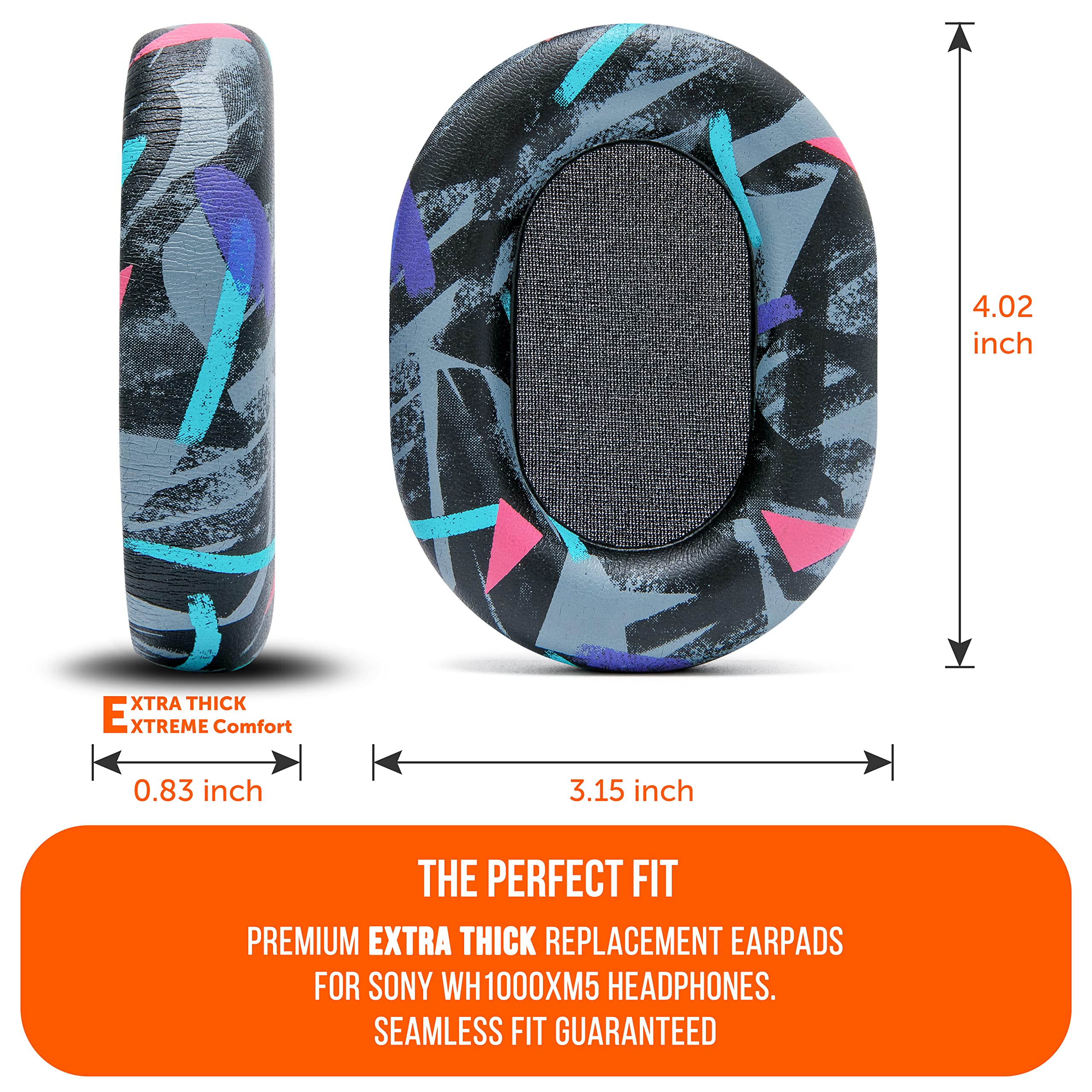 Premium WC Wicked Cushions Extra Thick Replacement Earpads for Sony WH-1000XM5 Headphones - Soft PU Leather, Noise Isolating Memory Foam, Enhanced Comfort (90's Black) | Perfect for Travel, Work & Home Entertainment