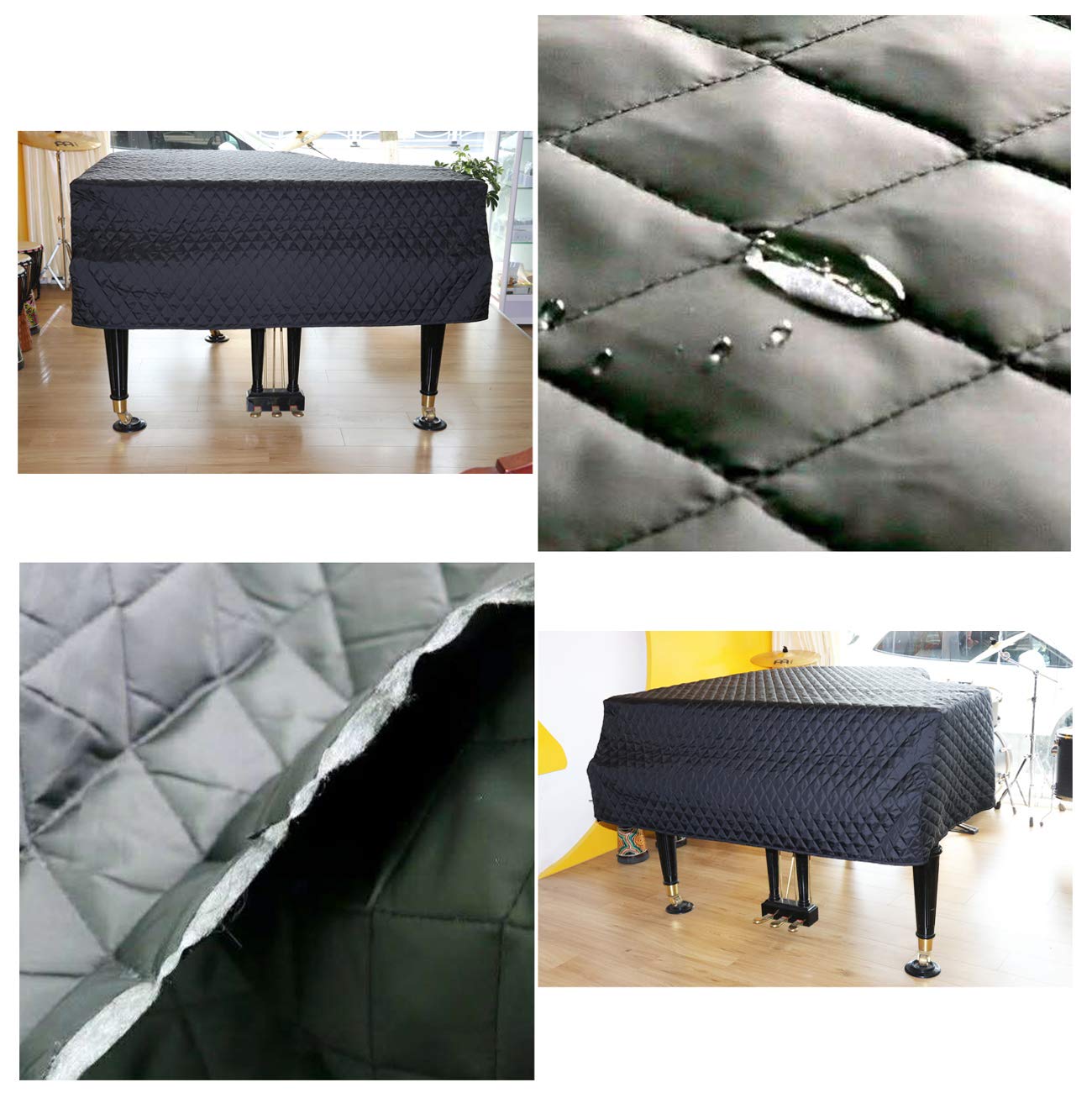 Premium Grand Piano Dust Cover - Quilted Diamond Pattern Waterproof Protector (200cm/78.75in, Black) for Home, Studio & Stage Protection