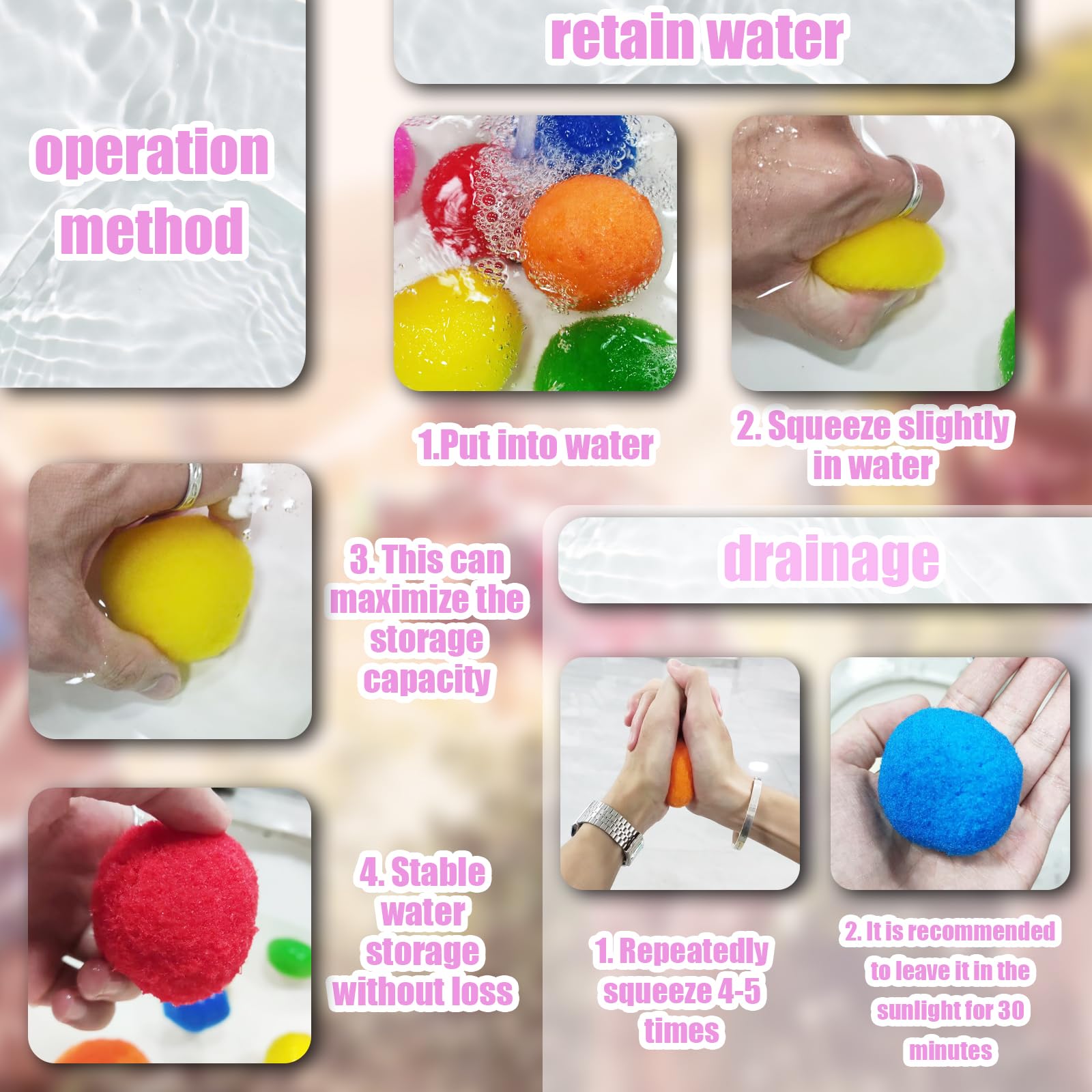 QPEY 60 PCS Reusable Water Soaker Balls - Eco-Friendly Water Balloons for Outdoor Summer Fun | Splash Games for Kids & Adults at Pool, Beach, Backyard & Parties | No Mess, Refillable Water Toys for Hot Days