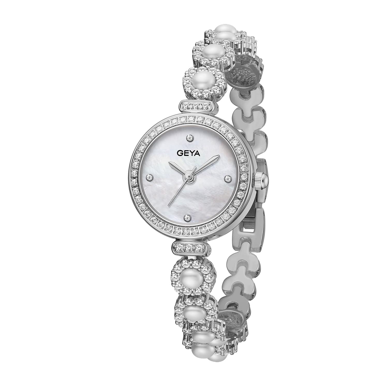 Elegant Redhai Women's Analog Quartz Watch with Diamond Mosaic & Pearl Bracelet - Waterproof Stainless Steel Dress Watch for Women - Perfect for Formal Events, Office Wear & Special Occasions
