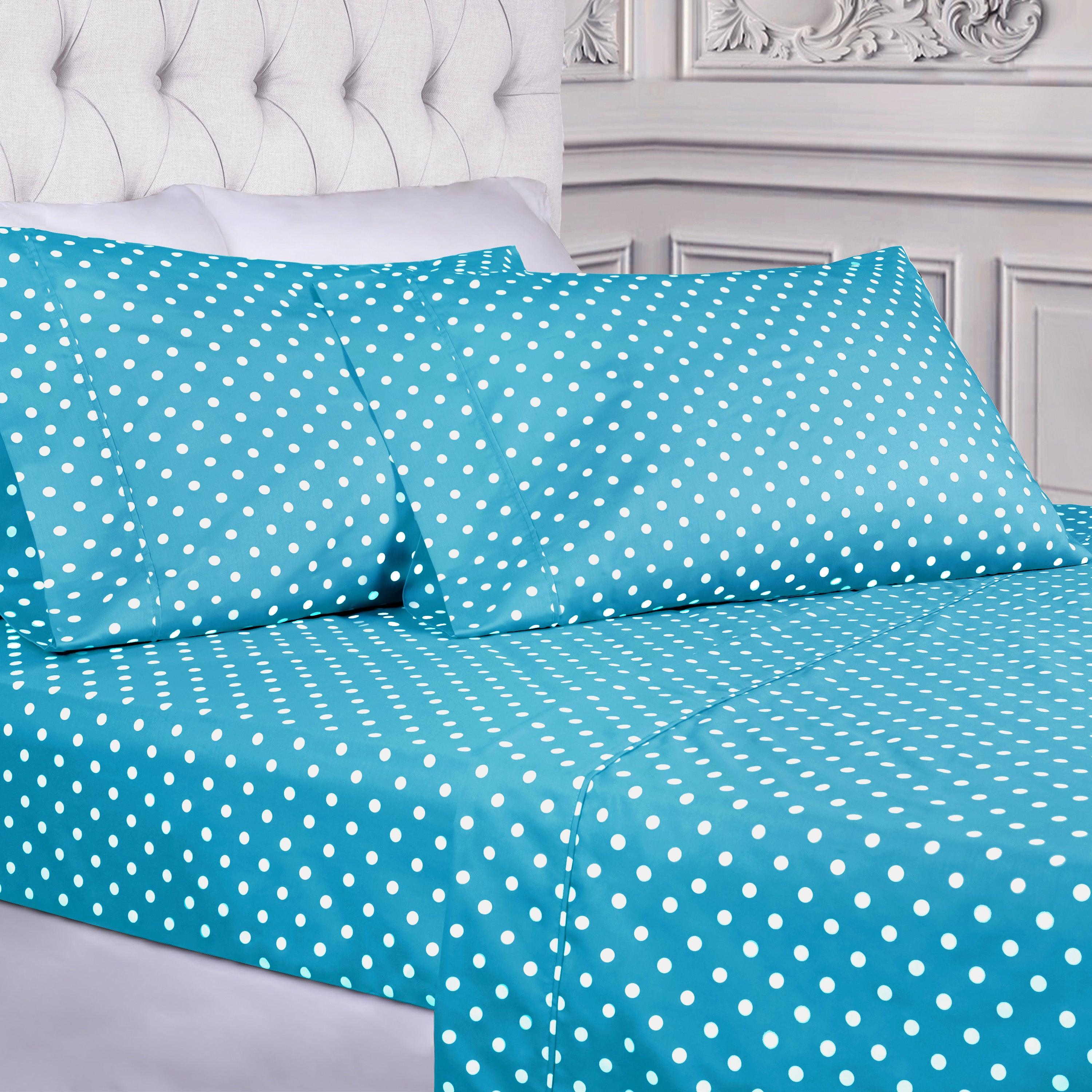 Polka Dot 600 Thread Count Cotton Blend Deep Pocket Sheet Set - Queen Size Bed Sheets for Comfortable Sleep - Perfect for Master Bedroom, Guest Room & Dorm
