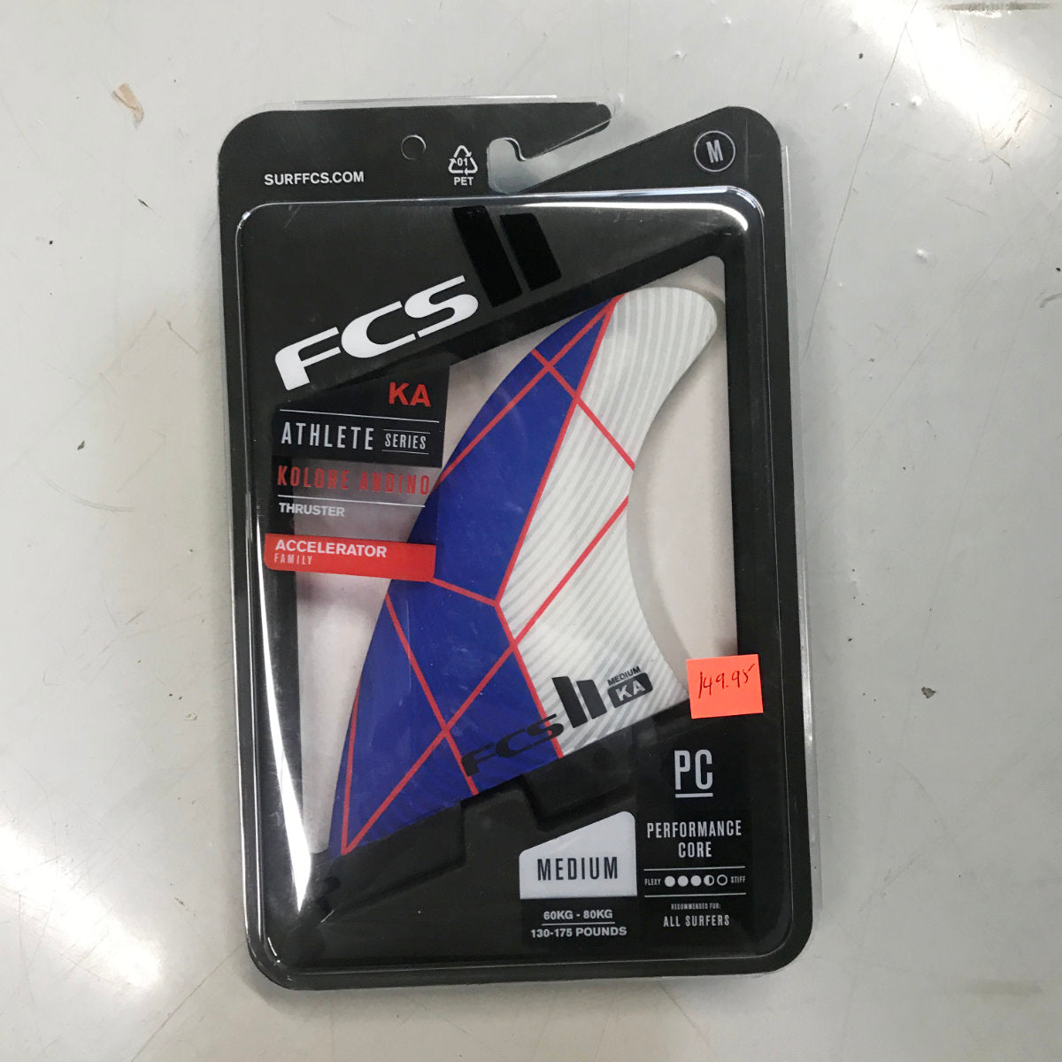 FCS II THRUSTER KA PC Medium Blue/White Tri Fins for Surfing - High-Performance Surfboard Fins for Enhanced Speed and Control in Waves