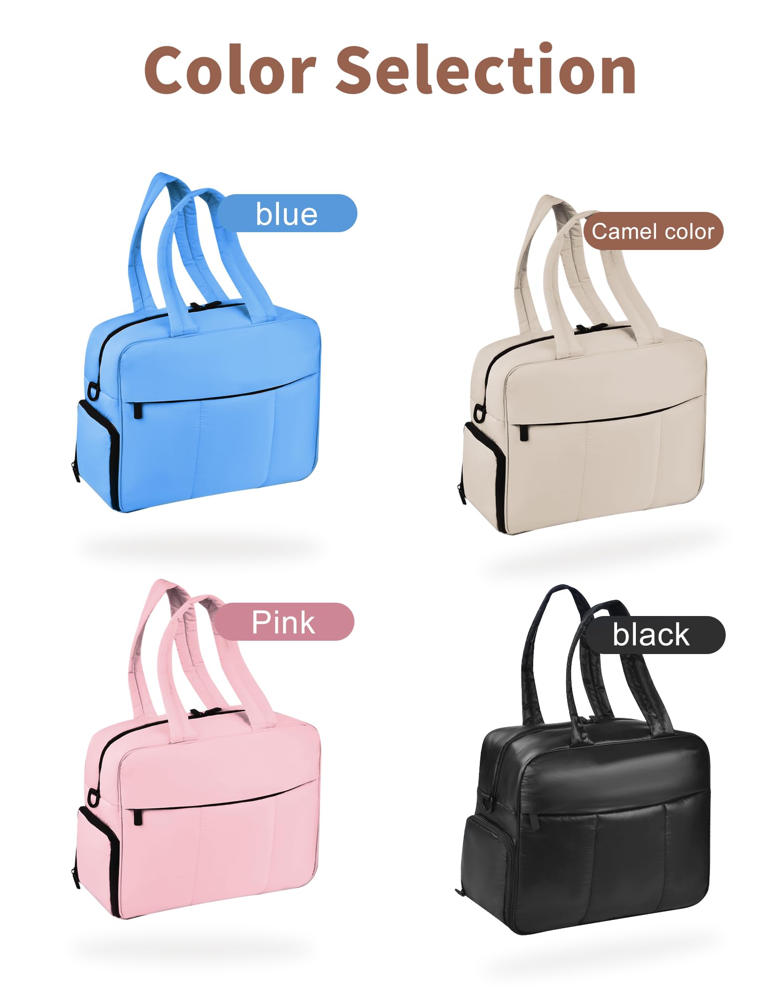 Lightweight Puffer Weekender Bag for Women - Travel & Gym Duffle with Shoe Compartment