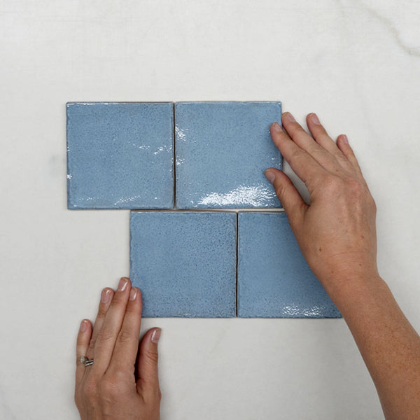 Ash Blue Dianna Zellige Tile 100x100x9mm Spanish Ceramic Wall & Floor Tile - Perfect for Kitchen Backsplash, Bathroom, and Fireplace Decor