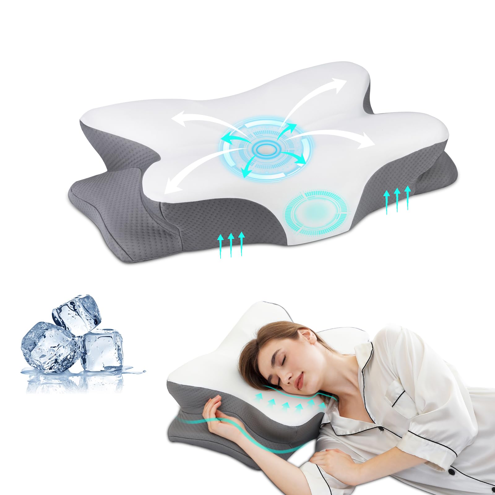 Memory Foam Pillow for Neck Pain Relief - Ergonomic Support for Side, Back & Stomach Sleepers with Cooling Cover - Perfect for Adults & Better Sleep