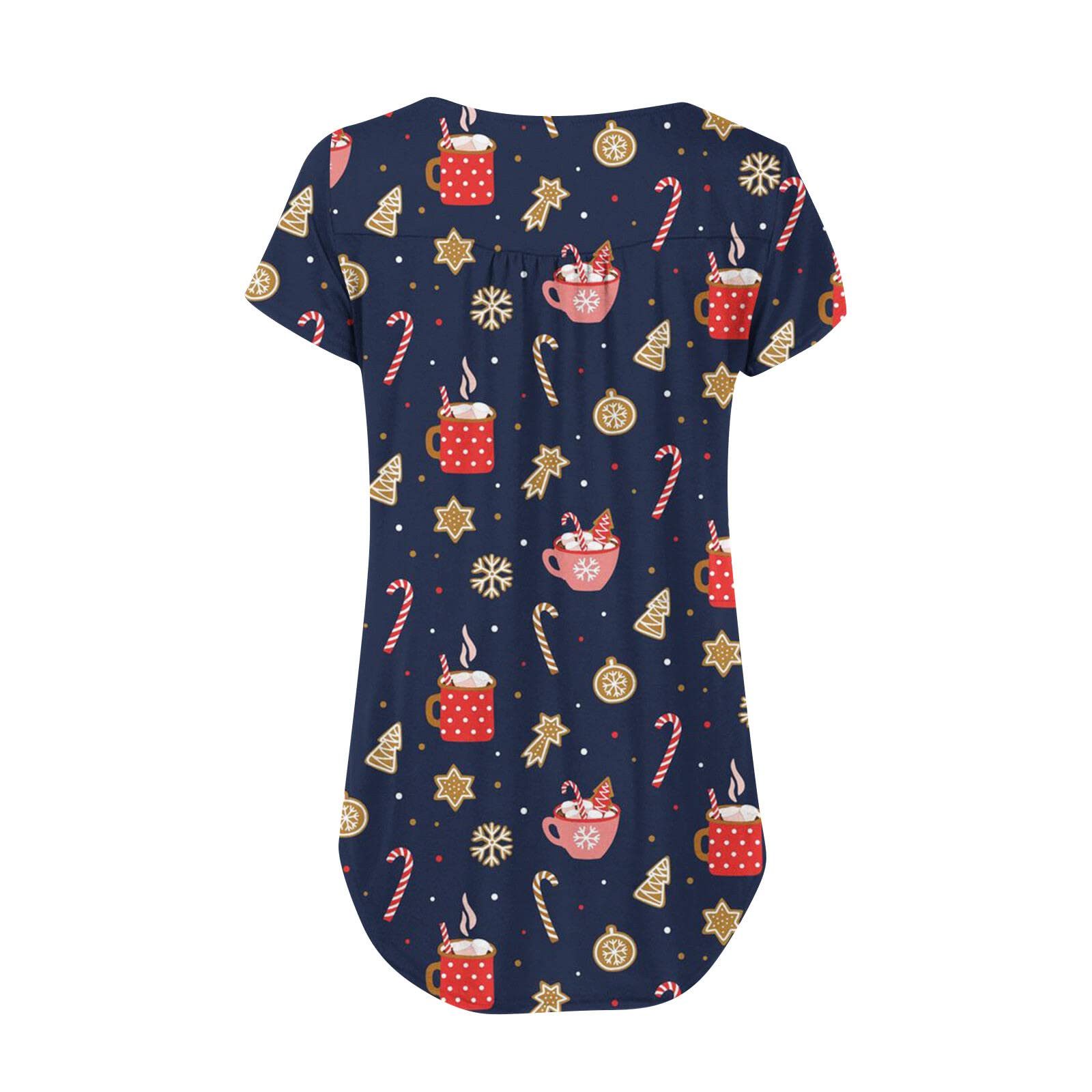 AMhomely Women's V-Neck Floral Printed Tunic Blouse - Short Sleeve Button-Up T-Shirt & Christmas Graphic Sweatshirt with Reindeer Santa Design - Perfect for Holiday Parties, Office Wear & Casual Outfits (UK Size)