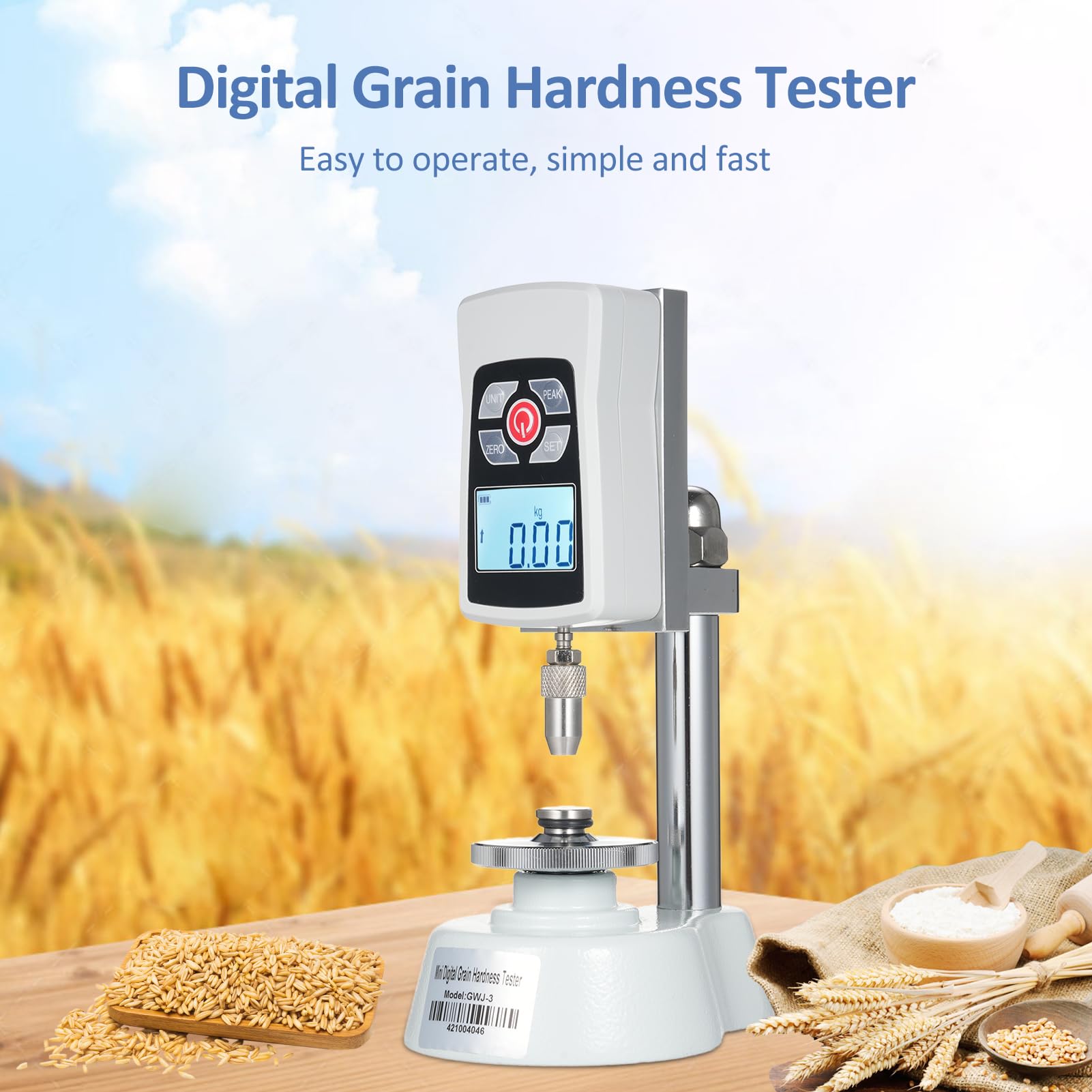 GWJ-3 Digital Grain Hardness Tester - 20KG/196N Capacity, 0.01kg/0.1N Precision for Seed, Fodder, Rice & Cereal Quality Testing | Perfect for Agriculture Labs, Food Research & Grain Quality Control