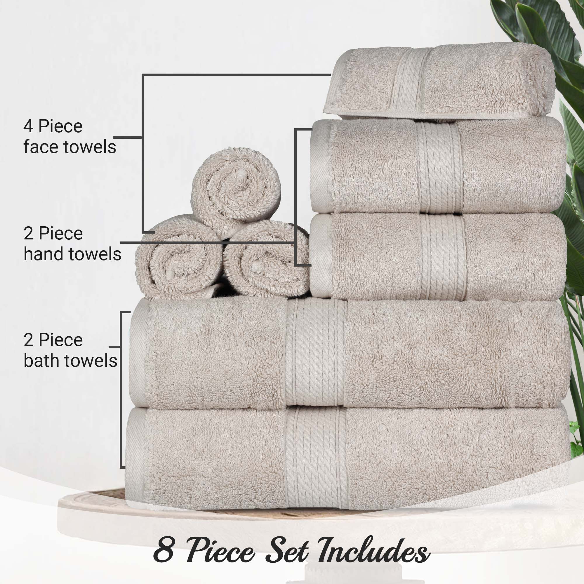 Premium 8-Piece Egyptian Cotton Towel Set - Ultra Soft, Heavyweight & Plush for Bath, Spa & Luxury Home Decor