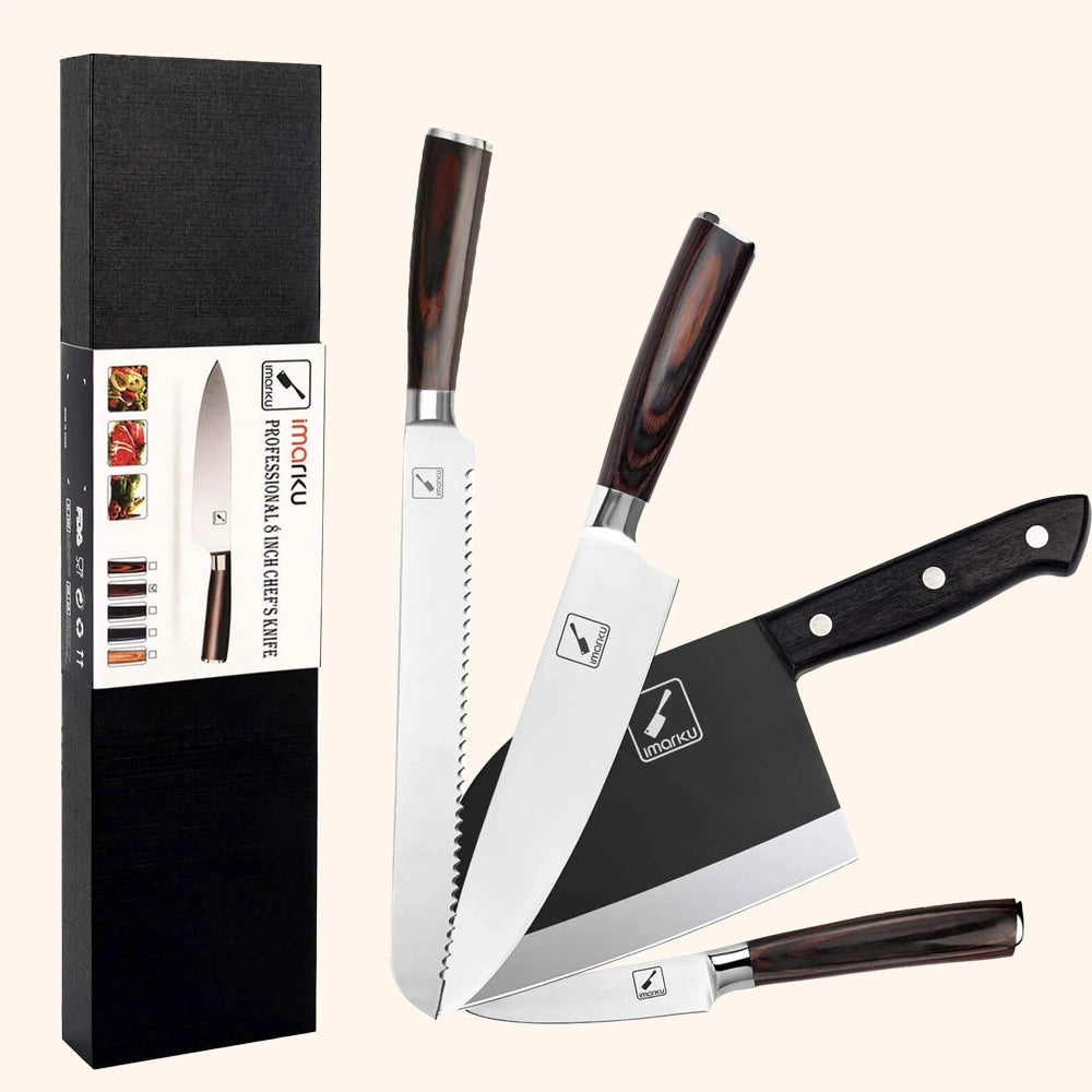 Premium 4-Piece Butcher Knife Set - Professional Meat Cleaver, Boning, Slicing & Utility Knives for Home Chefs & Butchers | Perfect for Meat Processing, BBQ Prep & Kitchen Tasks